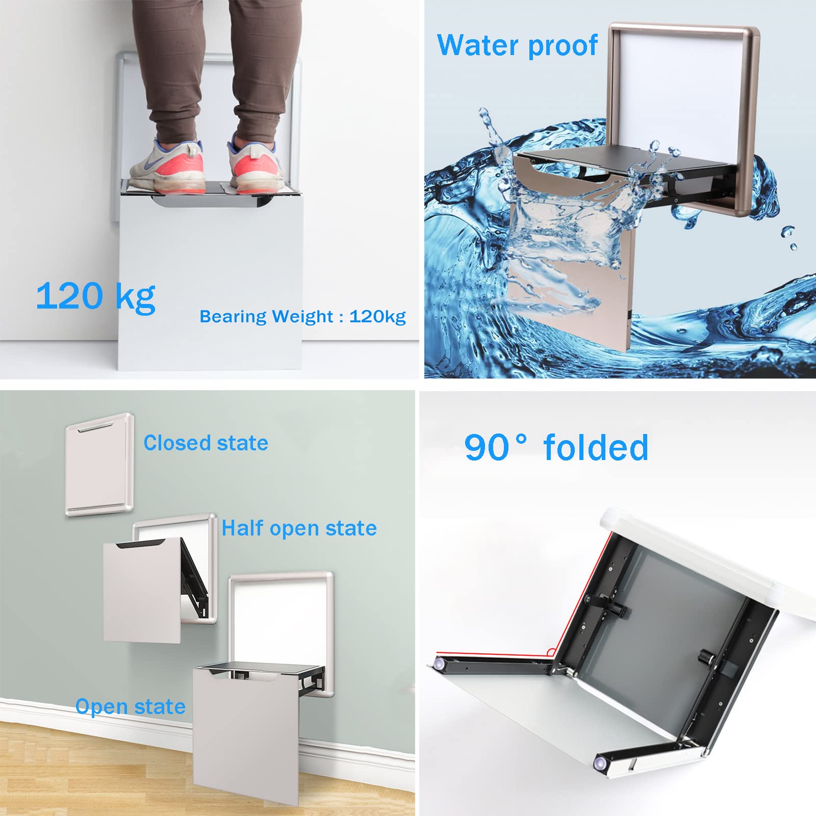Plegable Taburete para Ducha en la Pared, Asiento Abatible para Ducha, Invisible Entrada Taburete para Zapatos, Banqueta de Baño para Ancianos, Embarazadas, Bancos Carga Máxima 150 KG, (Color:blanco)