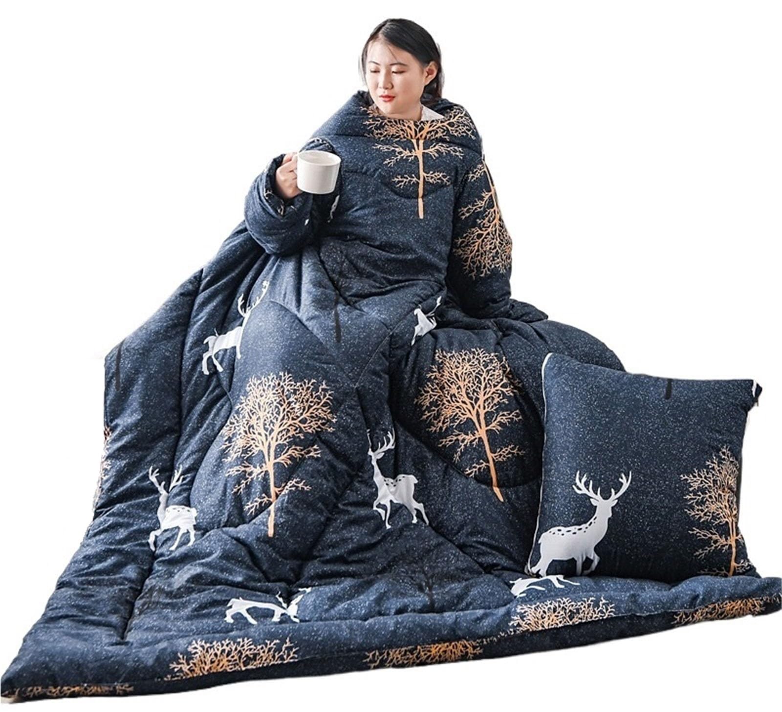 THUCHENYUC Lazy Quilt With Sleeves, Winter Lazy Bed Couch Quilt Winter Warm Thickened Soft Wearable Quilt Walking Blanket For Office Sleeping Reading(Style 1,47.2 * 59in)