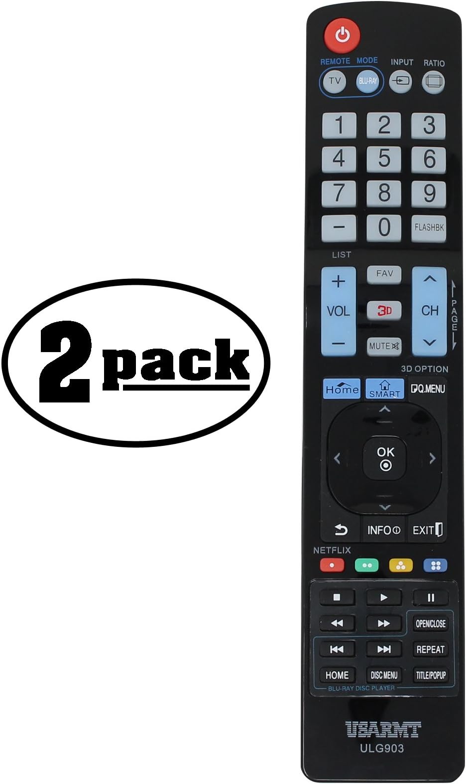2-Pack Replacement 47LN5700-UH TV Remote Control for LG TV - Compatible with AGF76692608 LG TV Remote Control