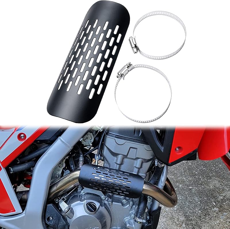 Motorcycle Exhaust Heat Shield: Universal Metal Steel Exhaust Muffler Pipe Heat Insulation Cover for Mini Bike, Grid Design with Ventilation hole(184MM Length)