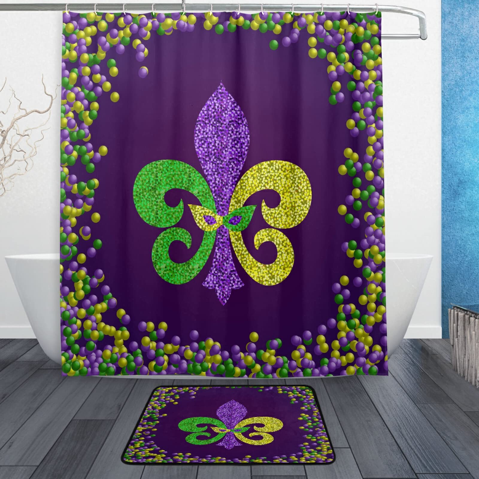 Rideaux de bain Mardi Gras 152x183cm pour une décoration de douche festive en famille