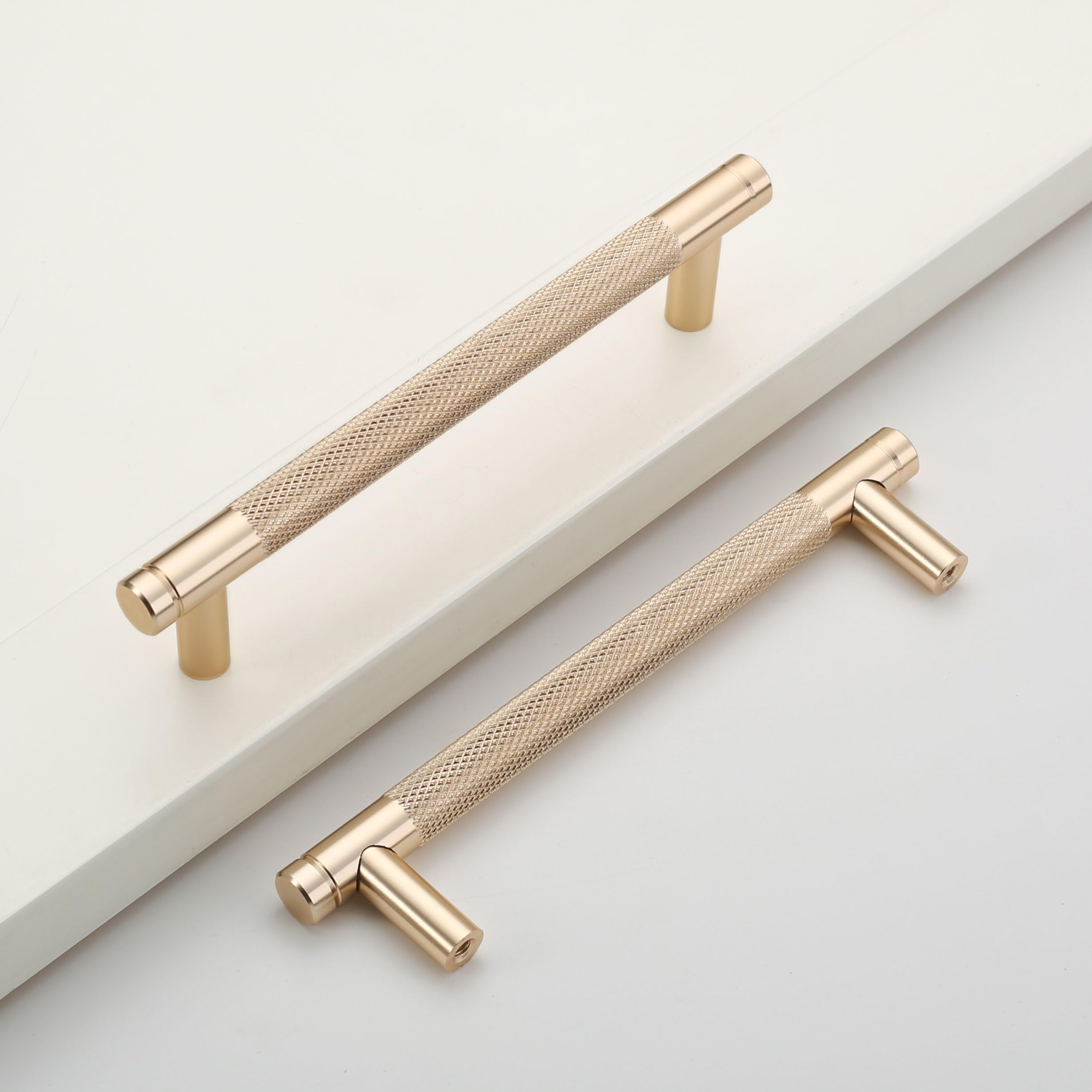 Coinkoly 10 Pack 5"(128mm) Brushed Gold Cabinet Pulls Knurled Kitchen Cabinet Handles Drawer Pulls Cupboard Hardware for Cabinets