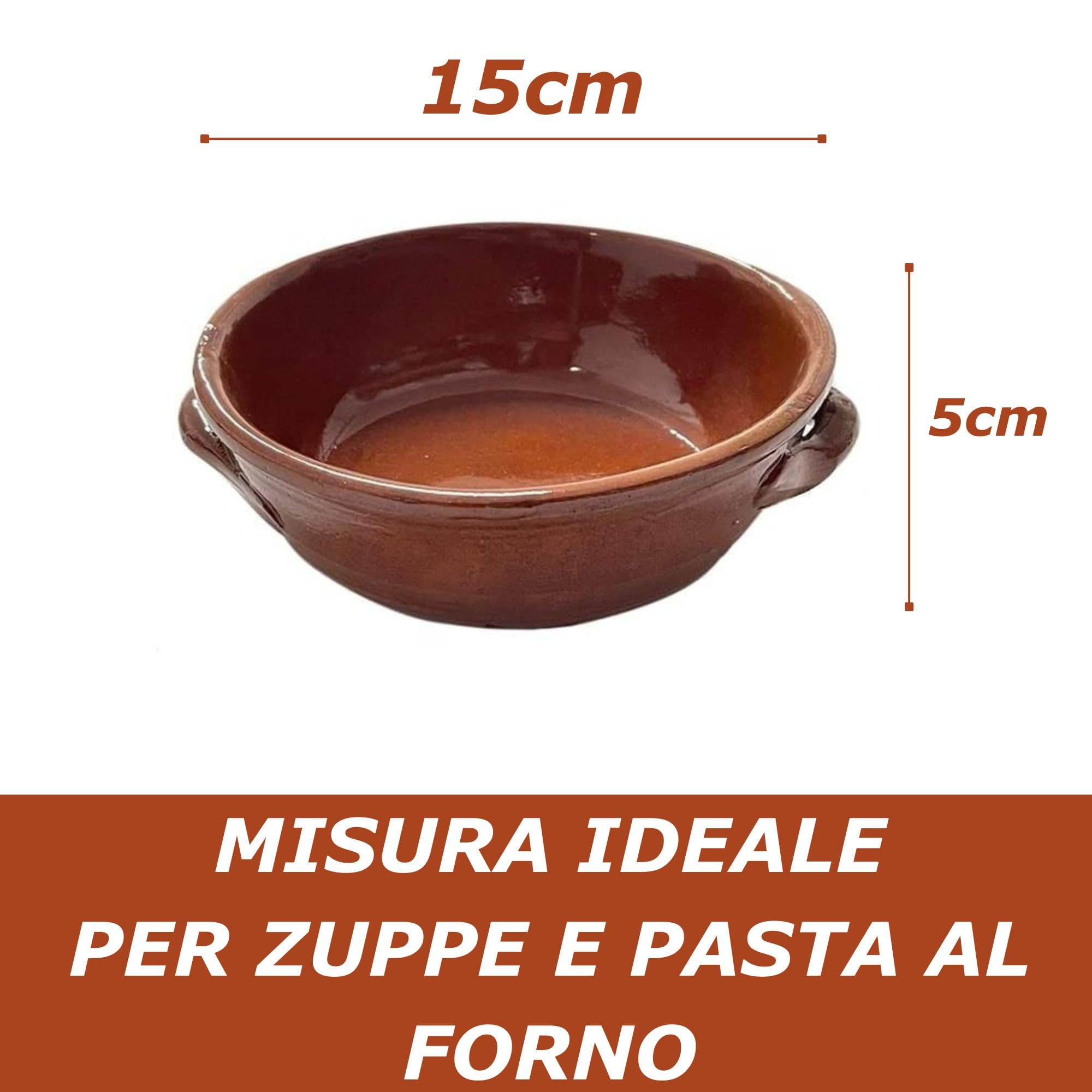 HERMES SHOP - Set 6 Terrine in Terracotta per Zuppe e Piatti Tradizionali - Diametro 15cm - Altezza 5cm - Made in Italy - Tegamini adatti al Forno per Gnocchi, Fusilli, Parmigiana e Zuppe.