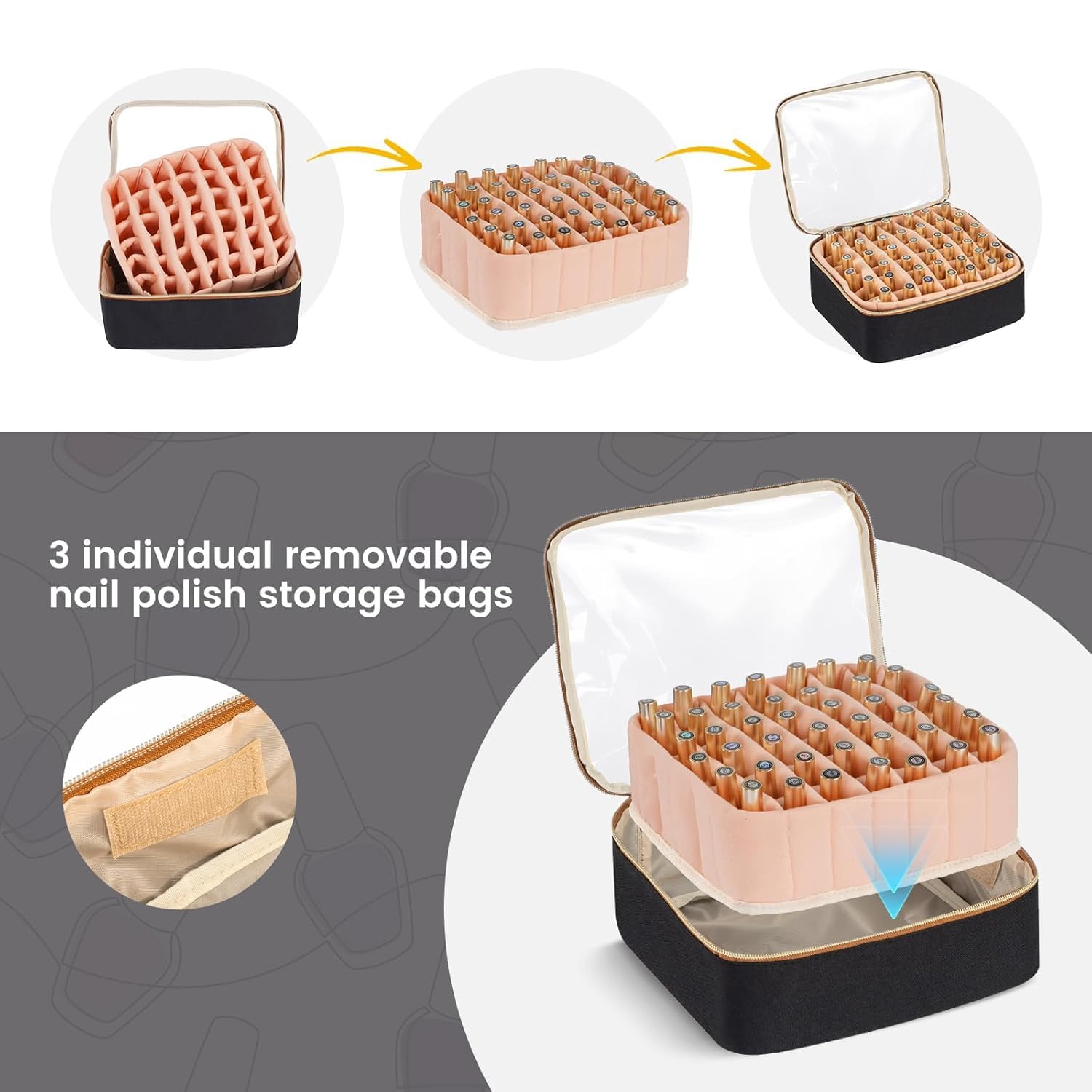 Hautton Grand Organisateur Transport de Vernis à Ongles, Sac Rangement Contenant 126 Flacons de Vernis à Ongles et Lampe sécheuse à Ongles, Étui Voyage Professionnel Robuste pour Manucure