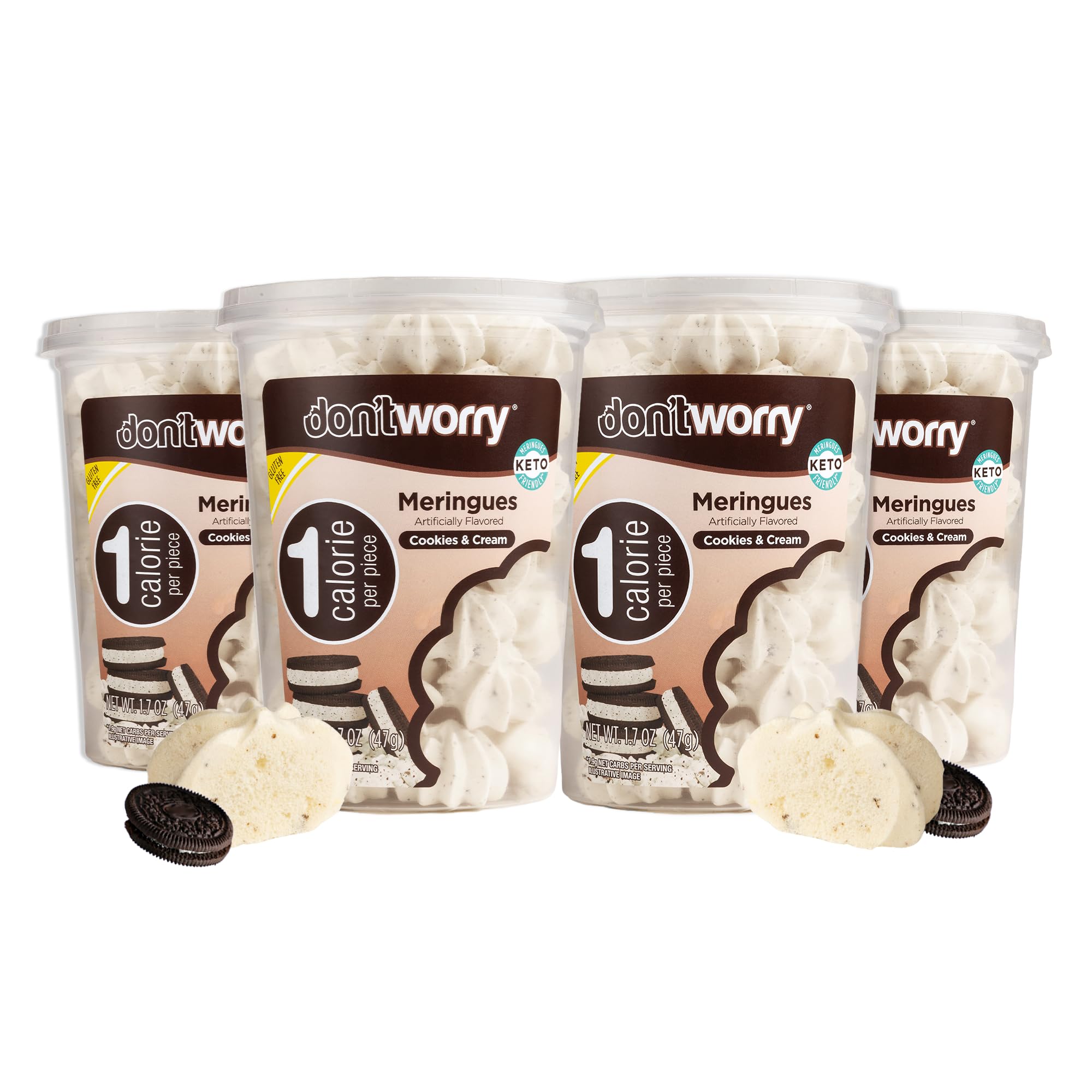 Don't Worry Meringue Cookies, Cookies & Cream Healthy Snacks | Low Sugar Candy with 1 Calorie per Piece | Keto Friendly Gluten Free Dessert and Healthy Snacks For Adults