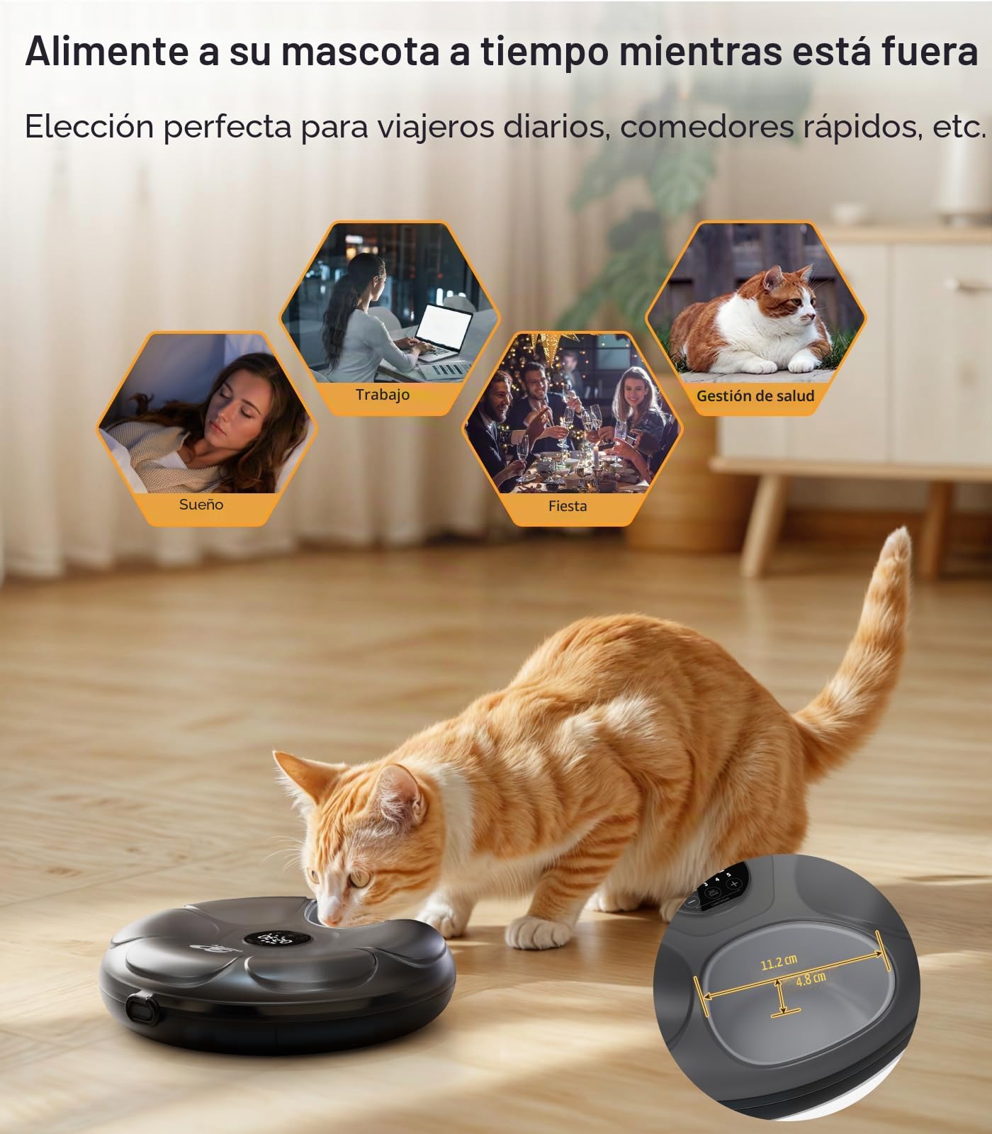 Casfuy Comedero automático para Gatos inalámbrico, dispensador automático de Comida húmeda para Gatos con 4 Paquetes de Hielo, alimentador automático Recargable para Gatos y Perros pequeños con