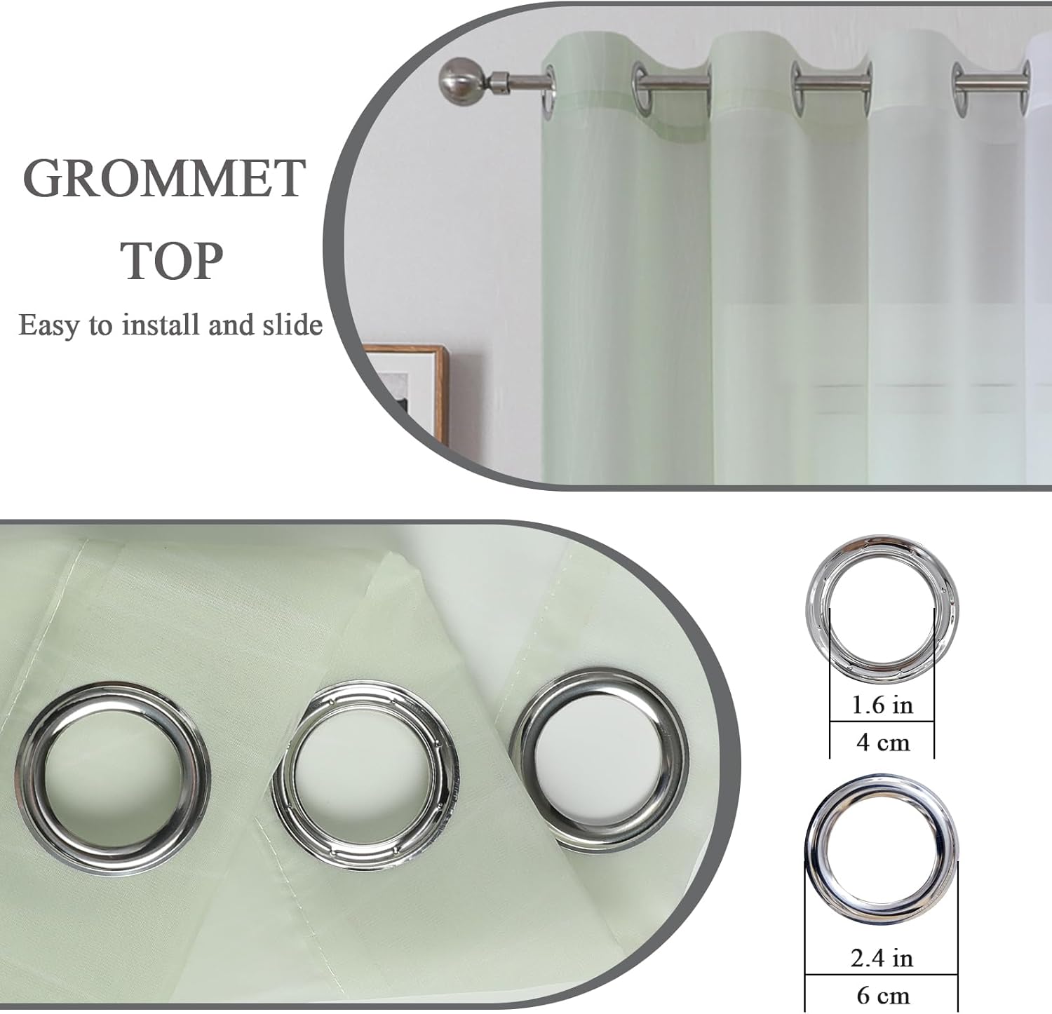 Estelar Textiler Sage Green and White Ombre Semi Sheer Wavy Line Pattern Curtains 84 Inch Long for Living Room, Gradient Light Filtering Grommet Window Drapes for Bedroom/Dining Room,52Wx84L,2 Panels
