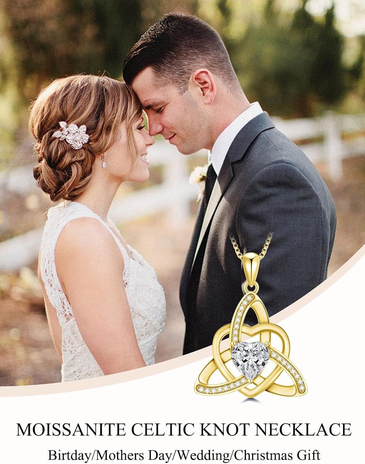 1CT Heart Moissanite Celtic Knot Necklace for Women, 925 Sterling Silver Diamond Trinity Knot Celtic Pendant Necklace Irish Jewelry, Birthday Christmas Valentines Day Gift for Her Wife Mom, 18+2 Inch - Image 2