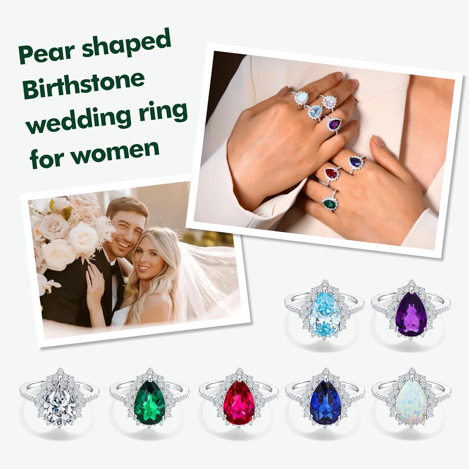 4.5 Carat Teardrop Engagement Birthstone Ring Sterling Silver Pear Cut Sapphire/Ruby/Emerald/Amethyst/Aquamarine Halo Ring Promise Anniversary Rings for Women Size 6-10 - Image 4