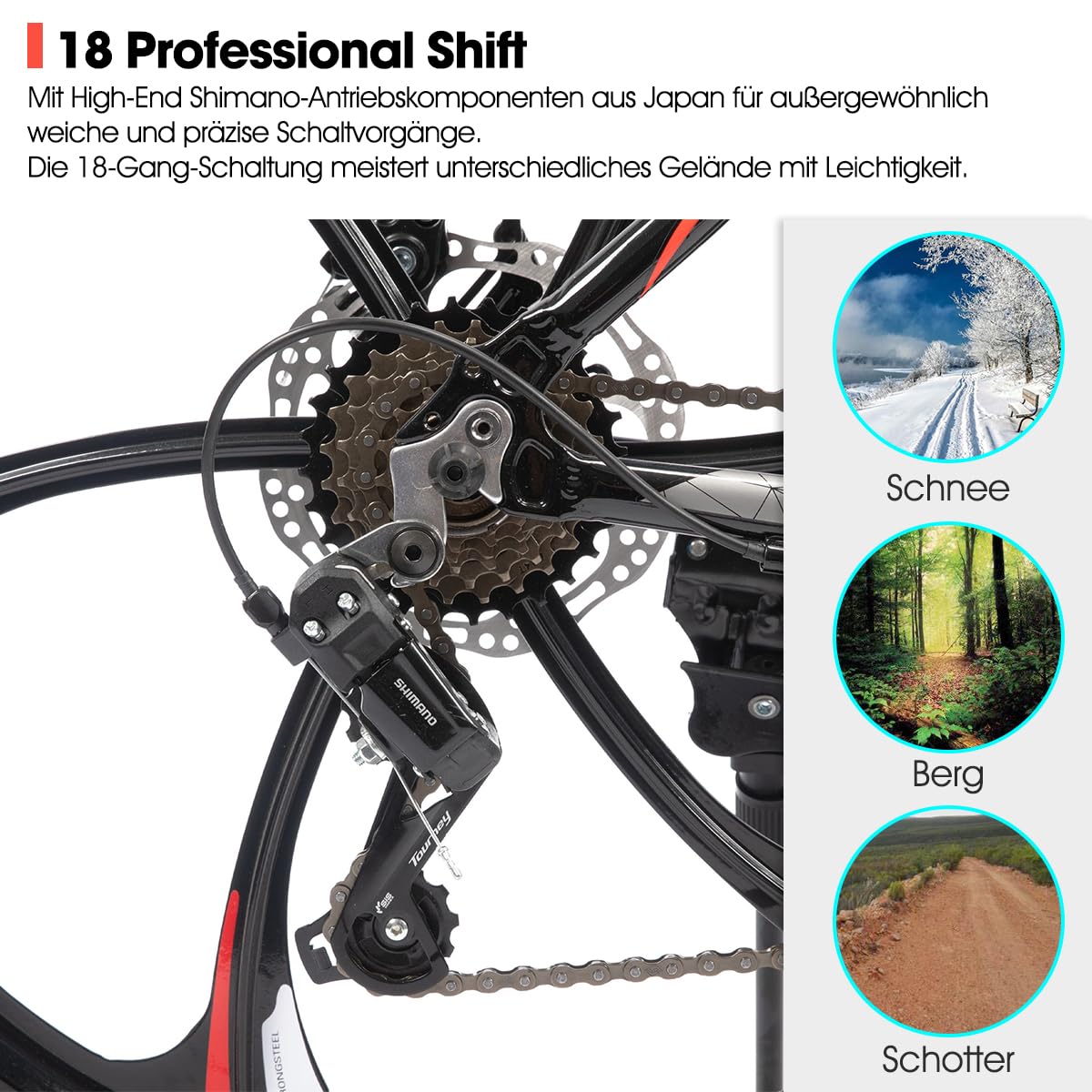 HILAND 26 Zoll Mountainbike für Erwachsene, 3/6 Speichenrad 18 Gang Herren Damen Mountainbike mit Doppelscheibenbremse, 26 Zoll MTB Aluminiumrahmen Fahrrad