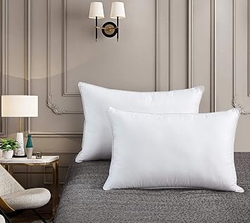 Luxurious Standard/Queen Size Firm Goose Down Fiber Pillow Down, 100% Egyptian Cotton Cover, 30 oz. Fill Weight, White Solid