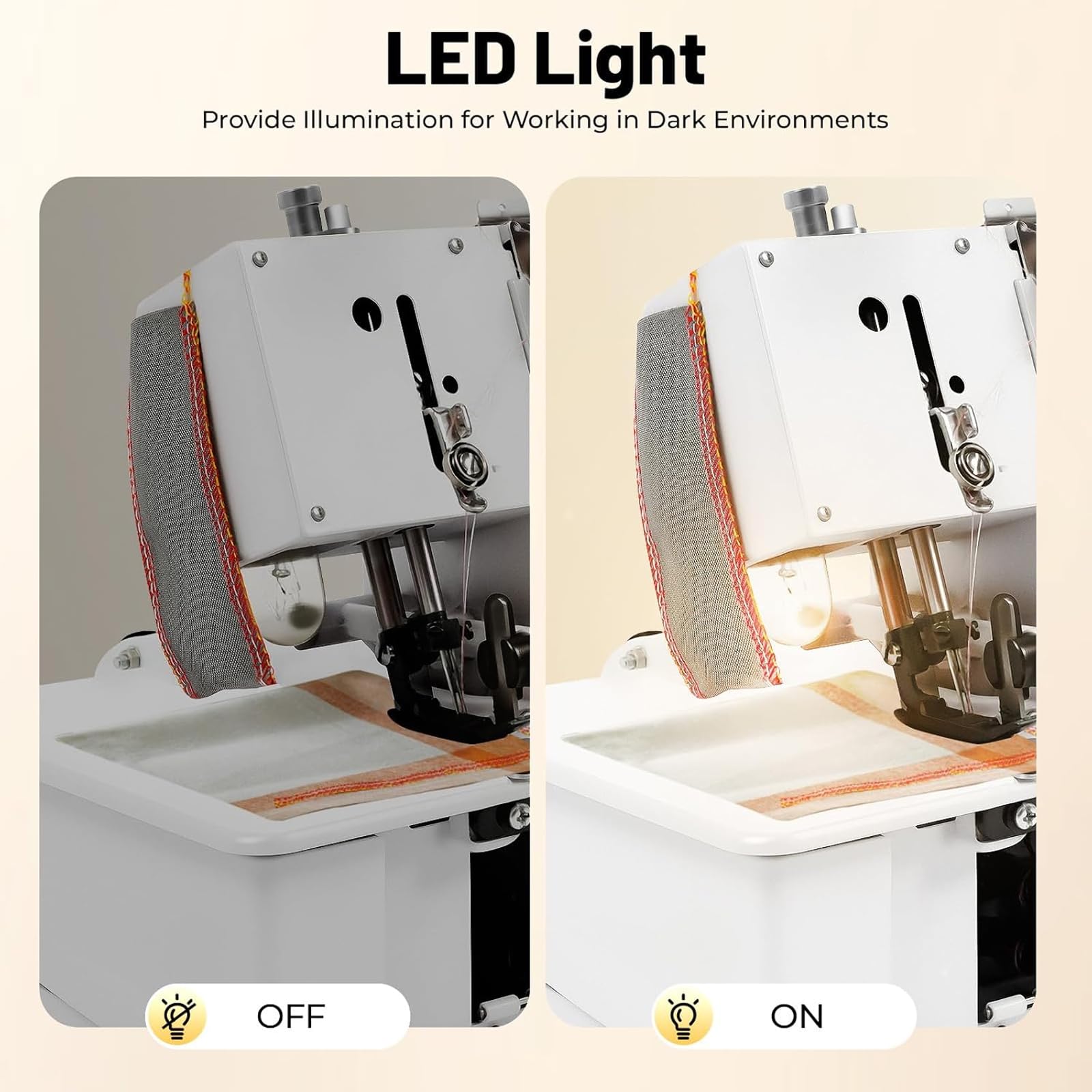 Serger Overlock Machine Máquina de coser de 4 hilos, máquina de coser portátil con controlador de pie, 1200 puntadas por minuto con luz LED, para varios tejidos Pink