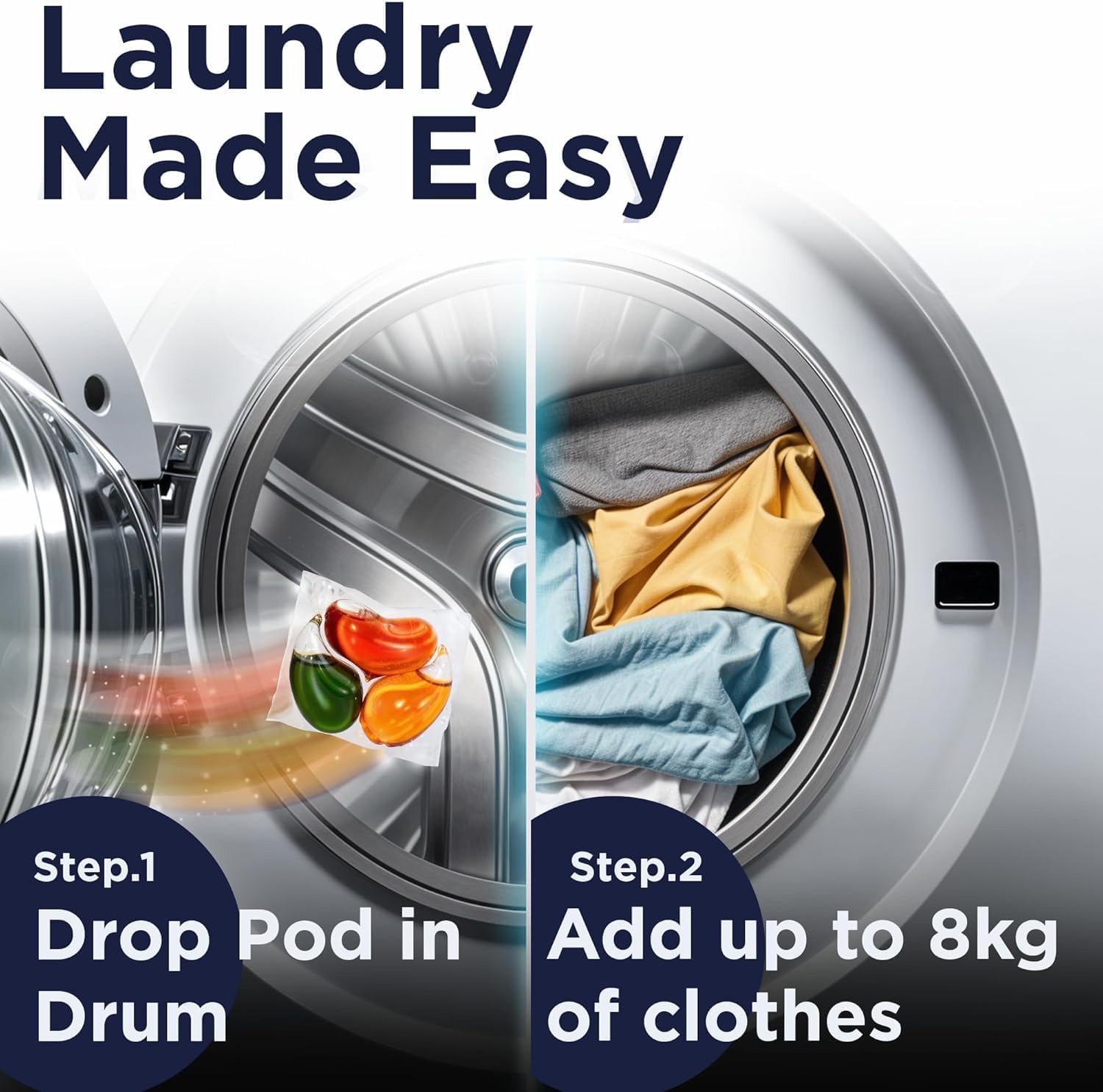 Eco.sys 3-in-1 Dissolvable Magic Laundry Pods for 20 washes:Bioenzymes Infused,Tough Stain Fighter for Top & Front Load with Floral Aroma,1 Pod = 1 Wash for 5-7kg