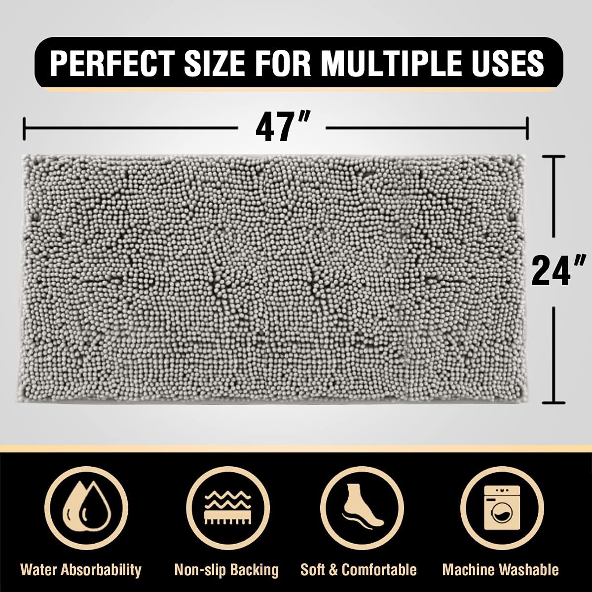 H.VERSAILTEX Bath Mat Bath Rug for Bathroom Luxury Chenille Bathroom Rug Mat Extra Soft and Absorbent Microfiber Shaggy Rugs Non Slip Rug Quick Dry Bath Mat Washable, 24 x 47 Inches, Dove Grey