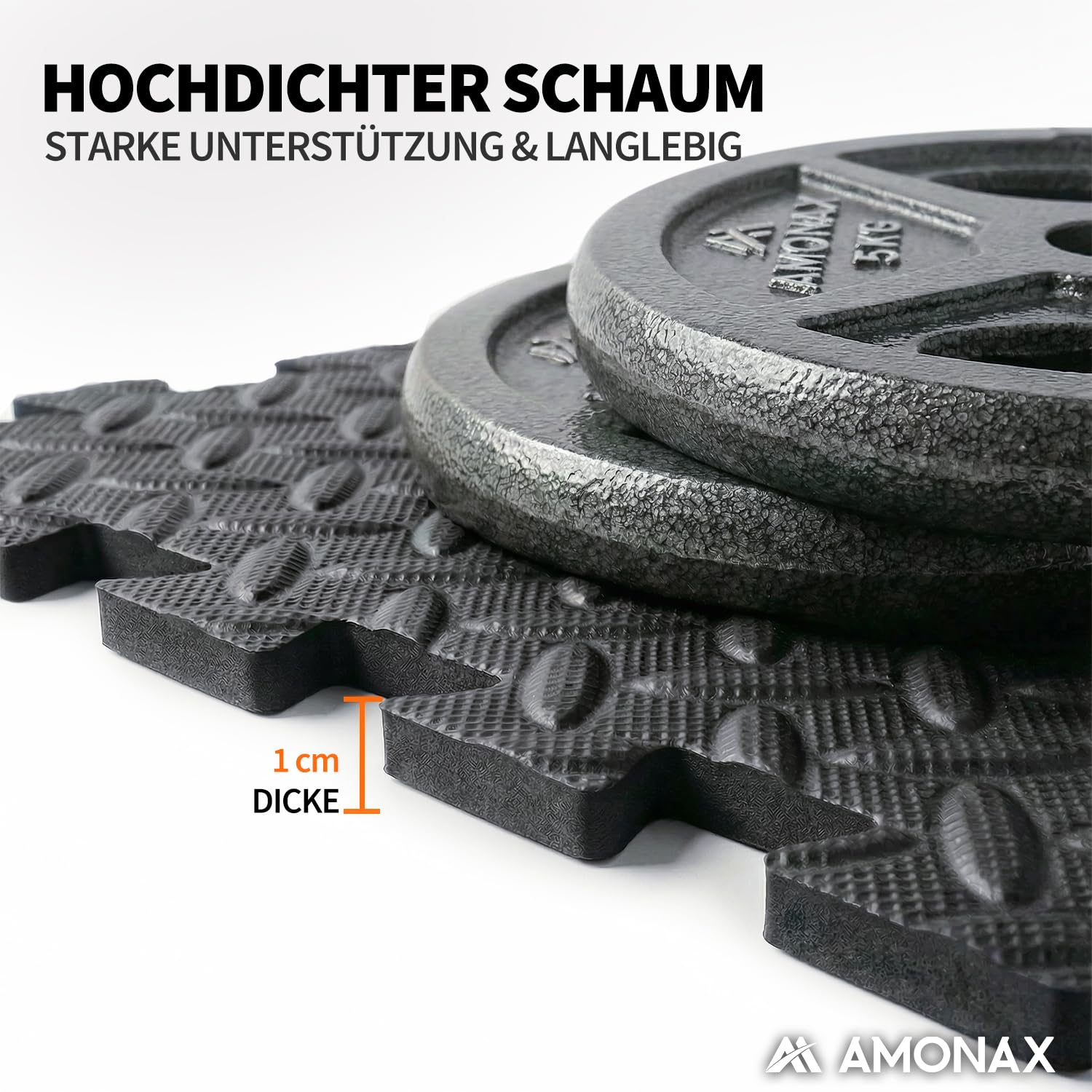 Amonax Bodenschutzmatte als Fitness Puzzlematte, 30 x 30 cm für Home Gym | Modulare Bodenmatten für Pool, Garage und Trainingsbereiche zu Hause, als Schutzunterlage für Fitnessgeräte und Sportzubehör
