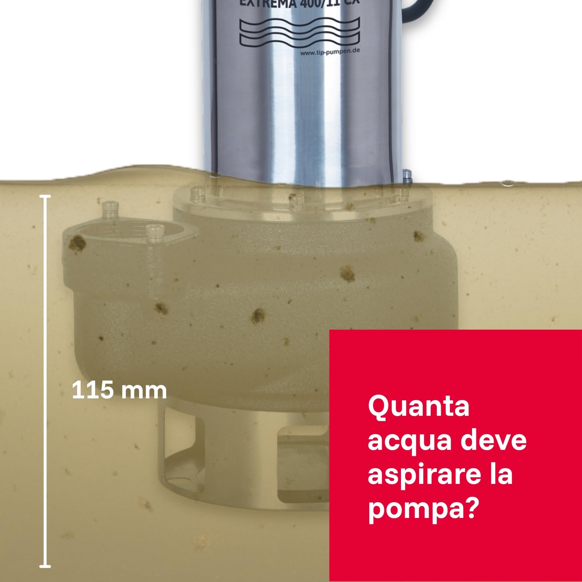 Pompa sommersa professionale per acque sporche T.I.P. - Acciaio inossidabile (portata 42.000 l/h, prevalenza 16 m, pressione 1,6 bar, granulometria 50 mm, acqua di lavaggio) Extrema 700/16-3 IX