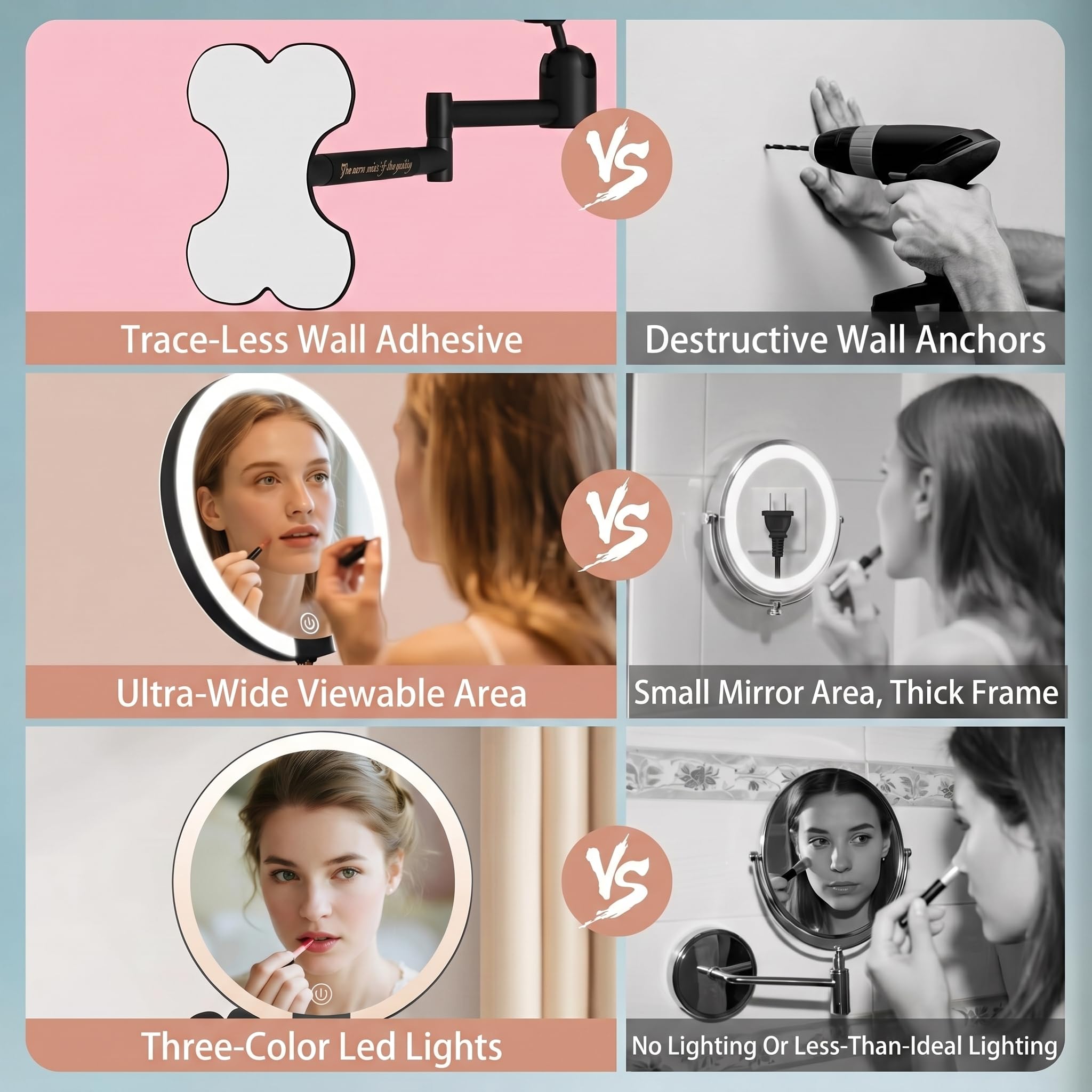Miroir Grossissant Lumineux Double Face 1X/30X Miroir Maquillage Lumineux 15cm Dimmbar 3 Modes Eclairage Miroir Salle de Bain LED, Bras Extensible Miroir Cosmétique Rond Rechargeable Noir