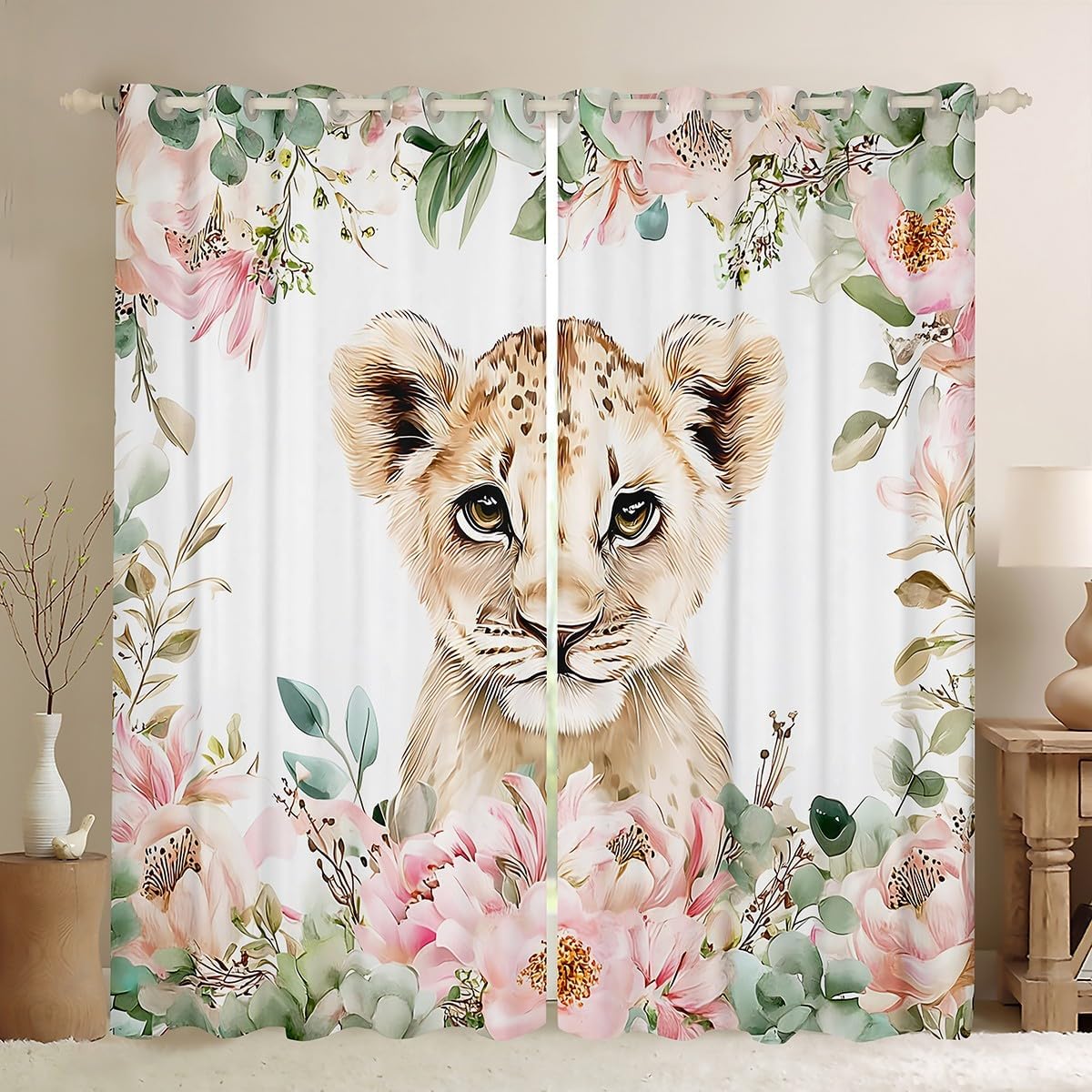 Erosebridal Cute Animal Curtains & Drapes Lovely Elephant Curtains Cartoon Cherry Blossoms Blackout Curtains 104Wx96L Spring Garden Black Out Curtains Cartoon Style Bedroom Decor Kids Toddler Gifts