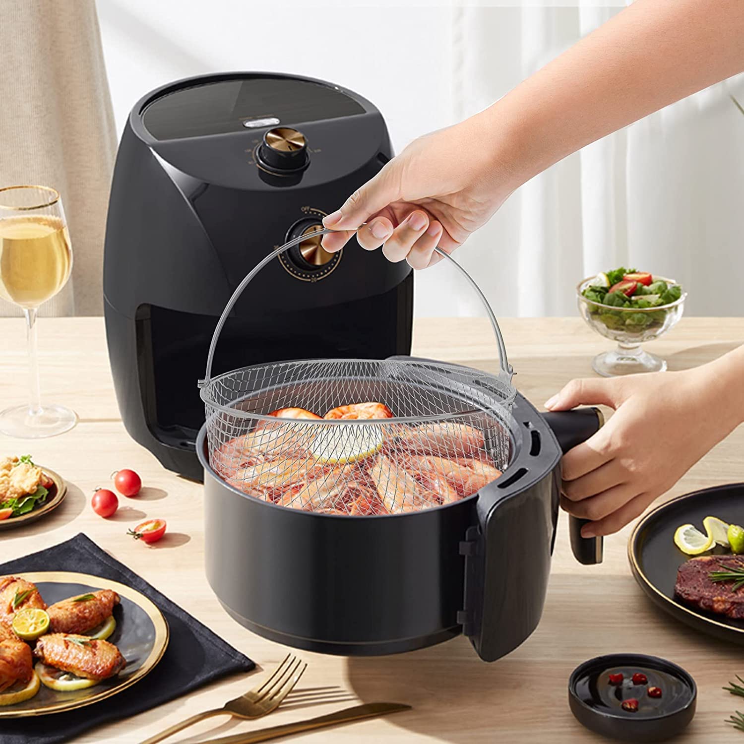 Panier Vapeur En Acier Inoxydable - Maille, Avec Poignées - Pour Cuisson Riz, Friture, Filtration Huile - 7
