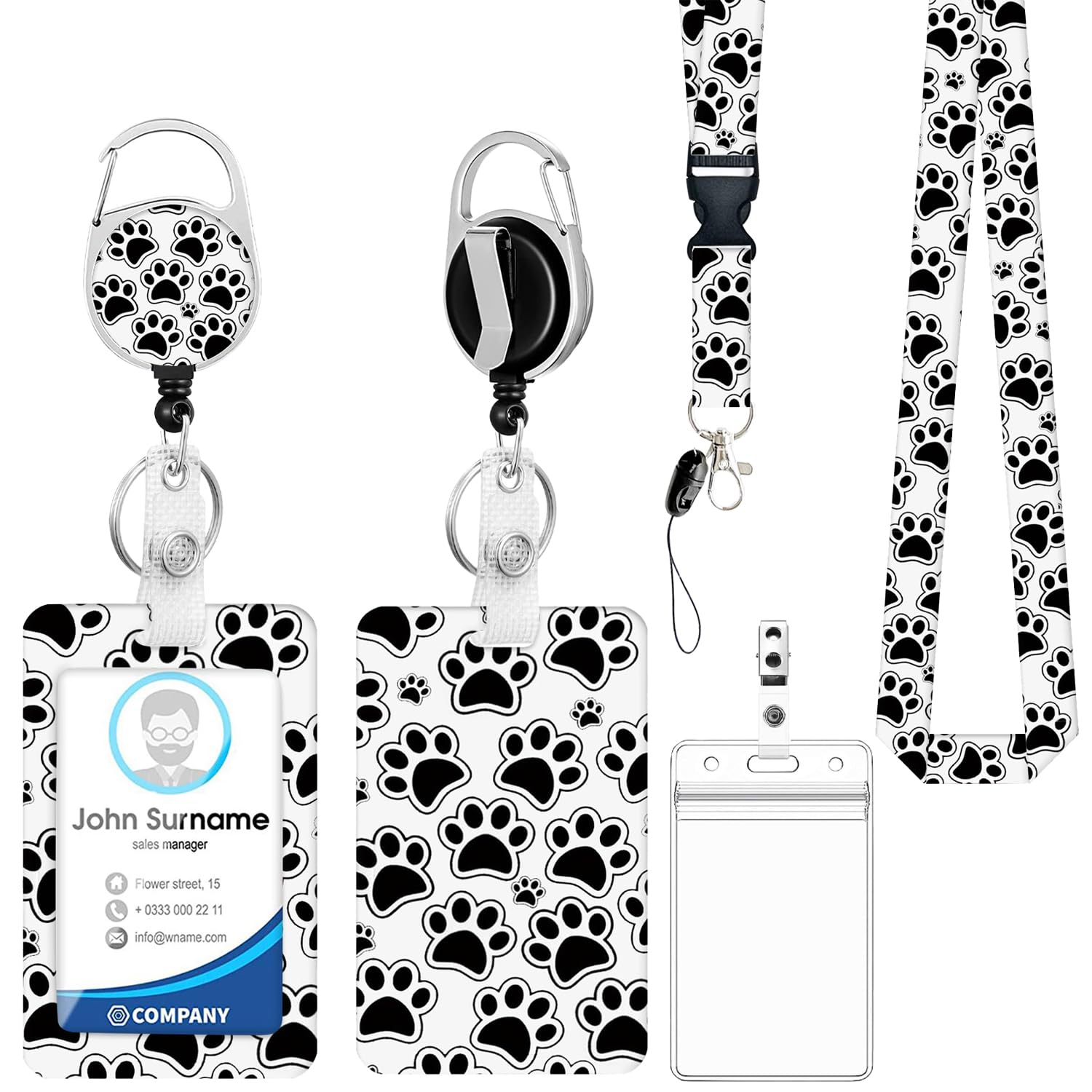 Fashionable ID Badge Holder Lanyard Set - Retractable Badge Reel with Carabiner Clip & Detachable Strap, Vertical Card Protector for Teacher, Doctor, Nurse & Student (Cat Paws) โ image 1