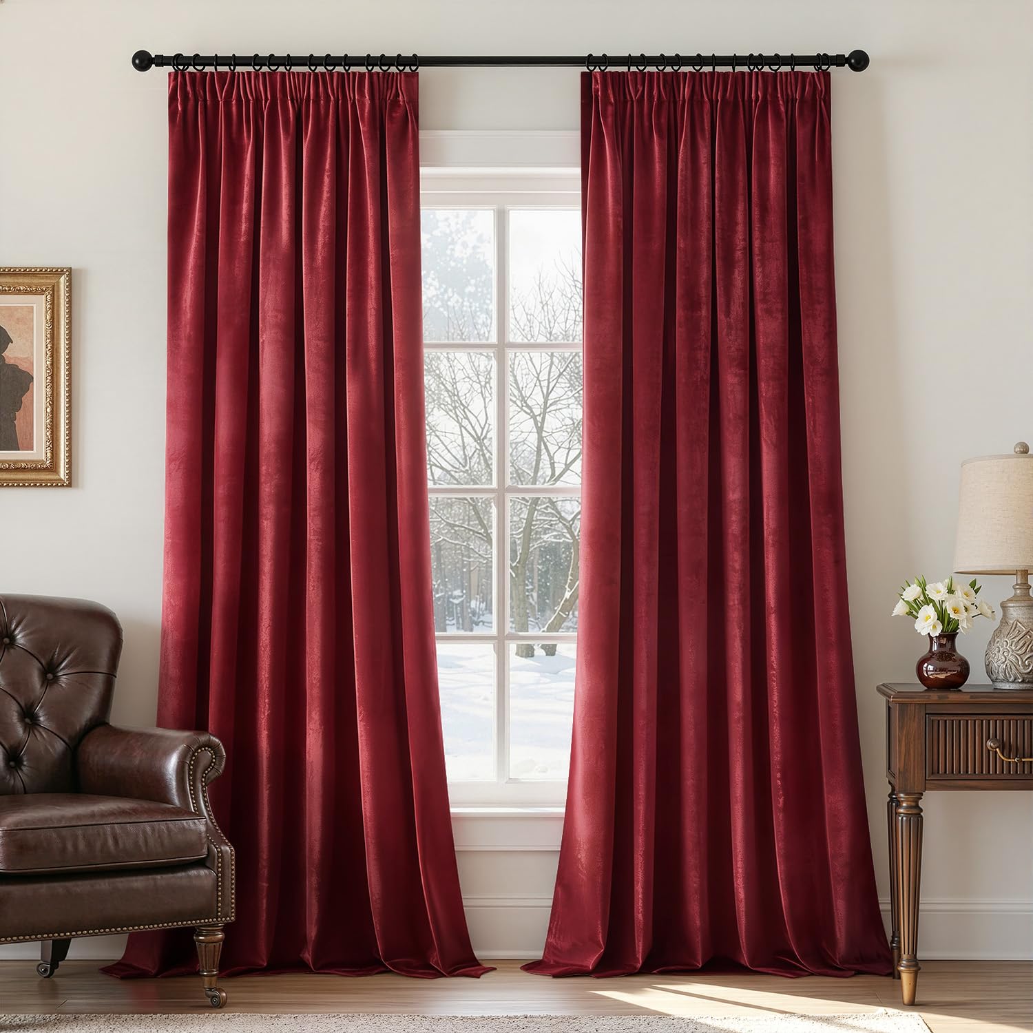 Woaboy Tenda in Velluto con Nastro Arricciato 140x280 cm Rosso Vino | Tende in Velluto Oscuranti Set da 2, Belle, Spesse e Pesanti Soggiorno Camera da Letto Oscuramento Tenda Termica