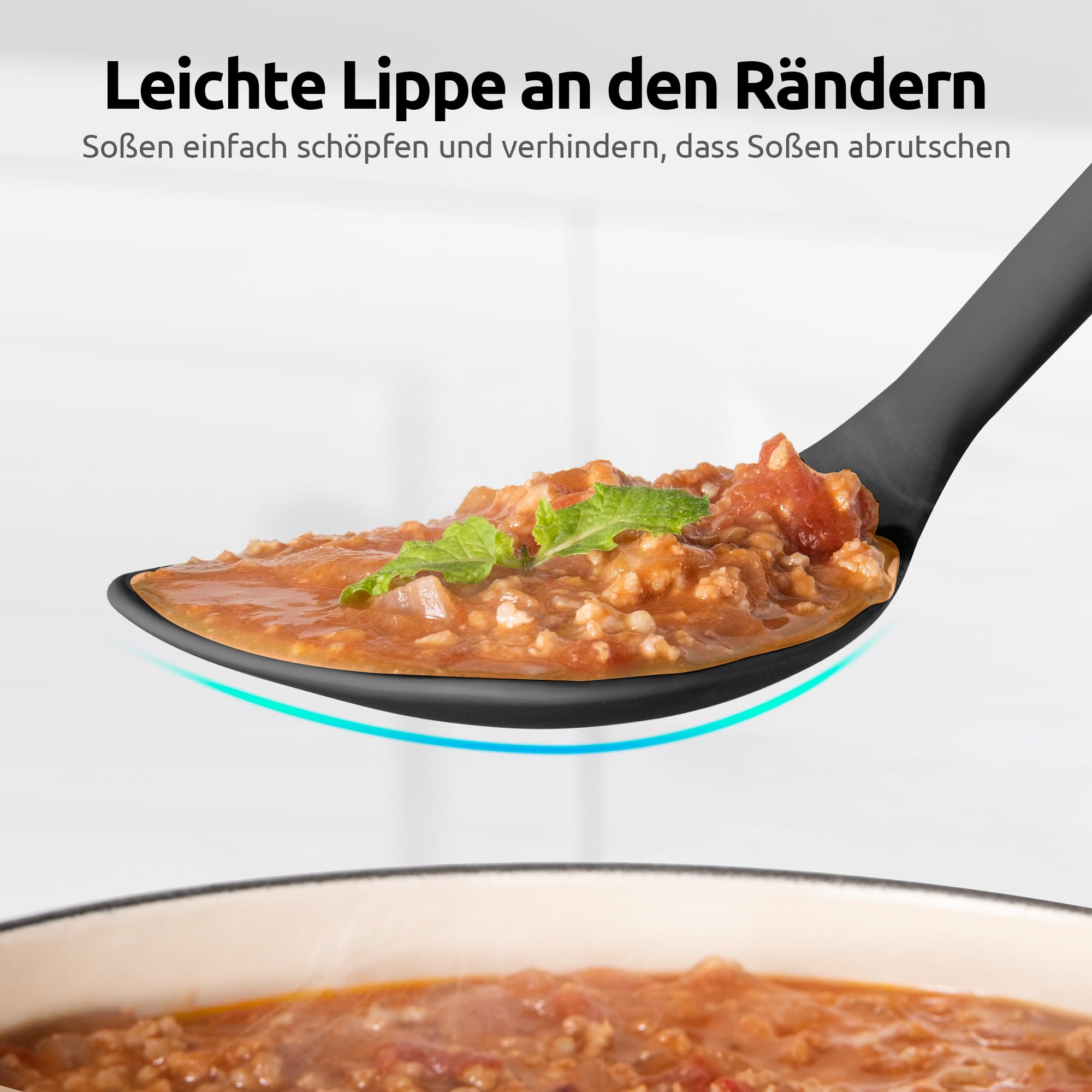 U-Taste Extra langer Silikon Wok Spatel: 315℃ hitzebeständiger Antihaft Wokpfannenwender, nahtloser Spatel mit breitem Löffelkopf und gebogenen Kanten zum Pfannenrühren, Wenden, Grillen (Schwarz)