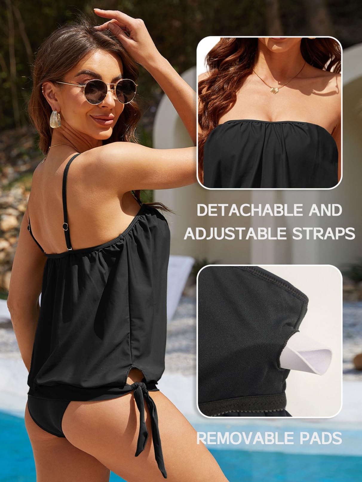 CheChury Tankini Sets Mujer Traje de Baño 2 Piezas Verano Push Up Bañador Cintura Alta Talla Grande Ropa de Playa Estampado Floral