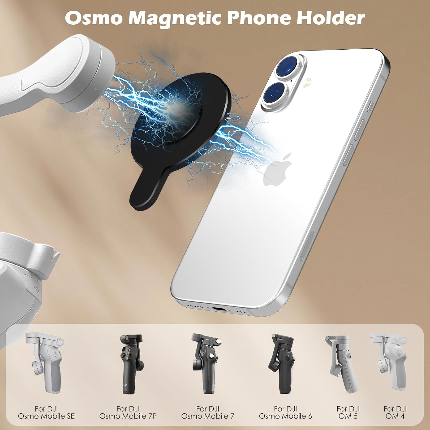 for DJI Magnetic Adapter Phone Mount, Compatible with MagSafe Phone Holder Clamp for DJI Osmo Mobile 7P 7 SE 6 5 4, Quick Release Gimbal Stabilizer Accessories, Black image 3