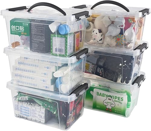 Miniatura 8 de Contenedores de almacenamiento apilables de plástico de 6 cuartos de galón, caja de pestillo transparente con asa y tapa, paquete de 6 unidades