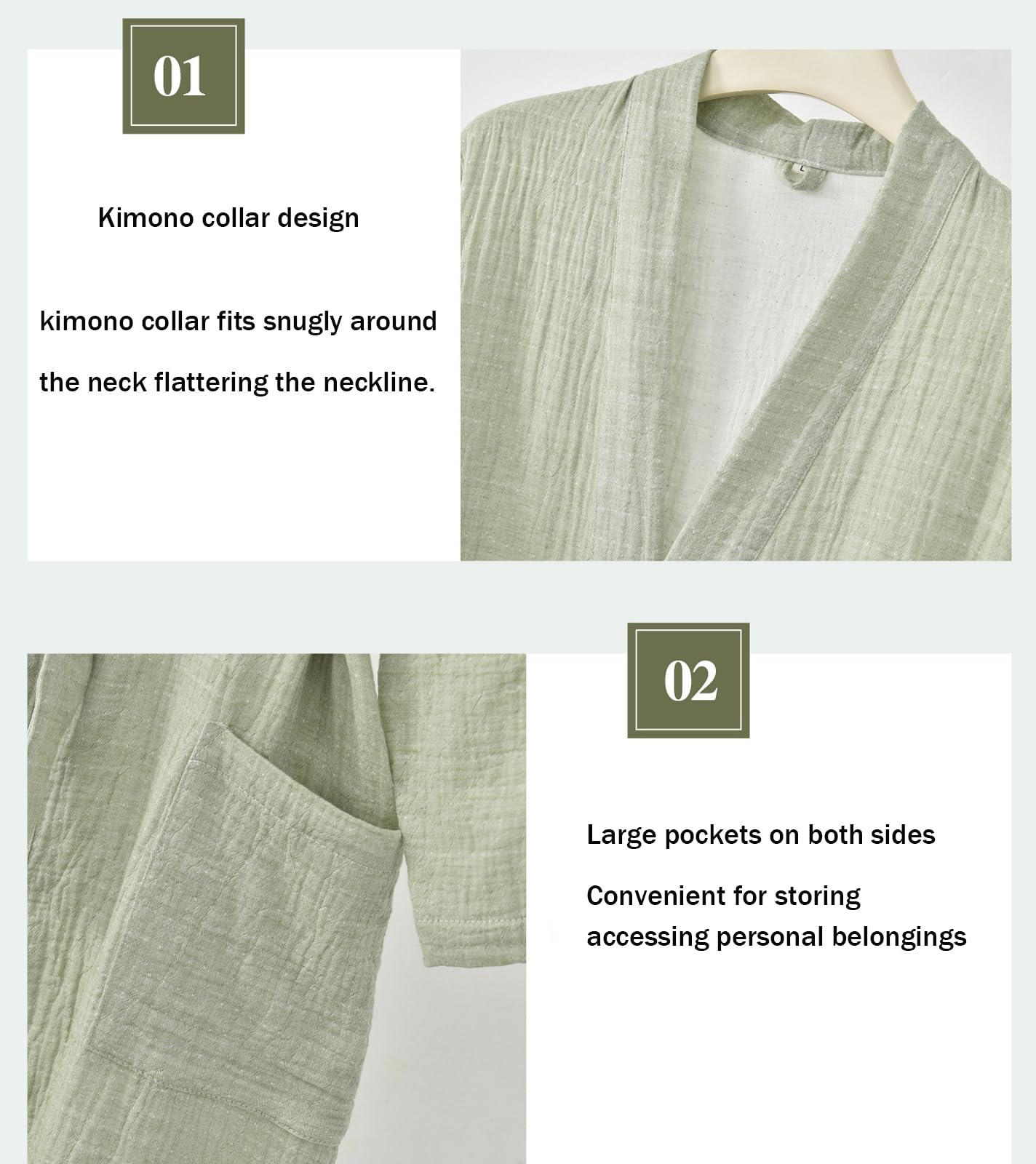 Bata unisex de gasa 100% algodón Bata de baño tipo kimono ligera de hilo teñido Ropa de dormir absorbente de muselina para spa para mujer
