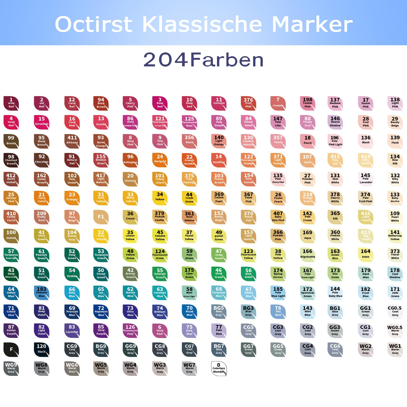 204 Farben Alkohol Marker Set, Twin Marker Permanente Alcohol Marker Stifte, Schnelltrocknend Filzstifte für Manga Design Zeichnen Erwachsenen-Malbücher Schüler Künstler