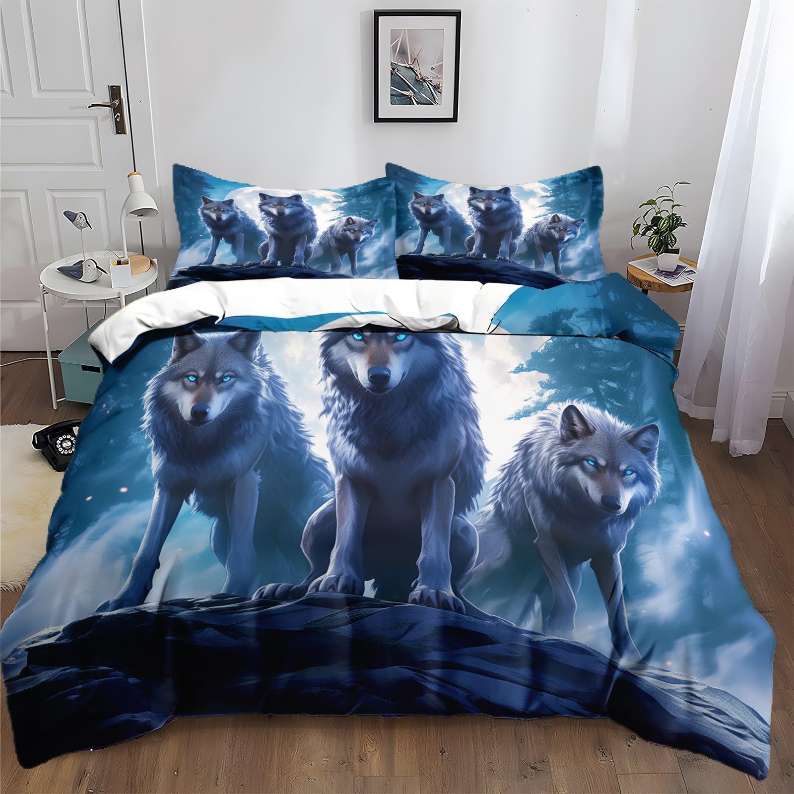 Housse de couette 220x240 loup parure de lit enfant ado fille garçon en microfibre 3D