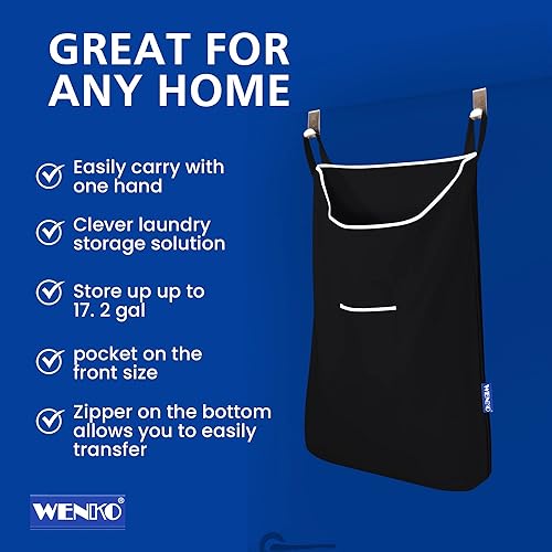 Miniatura 10 de WENKO Cesta de lavandería para colgar sobre la puerta con ganchos, para baño, armario, almacenamiento de ahorro de espacio, montado en la pared,