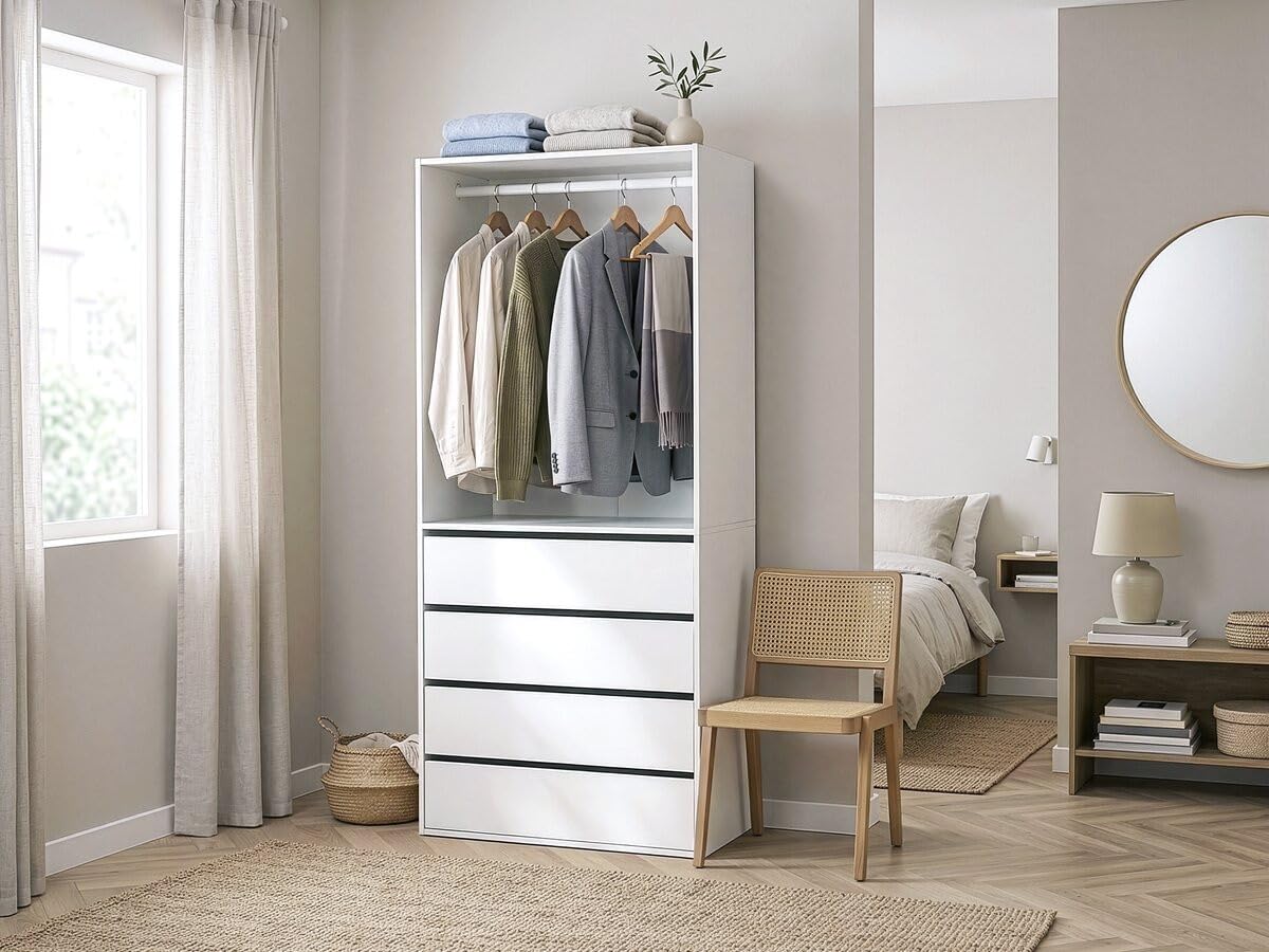 Armoire avec 4 tiroirs et 1 penderie Opéra - 80 x 45 x 180 cm - Blanc