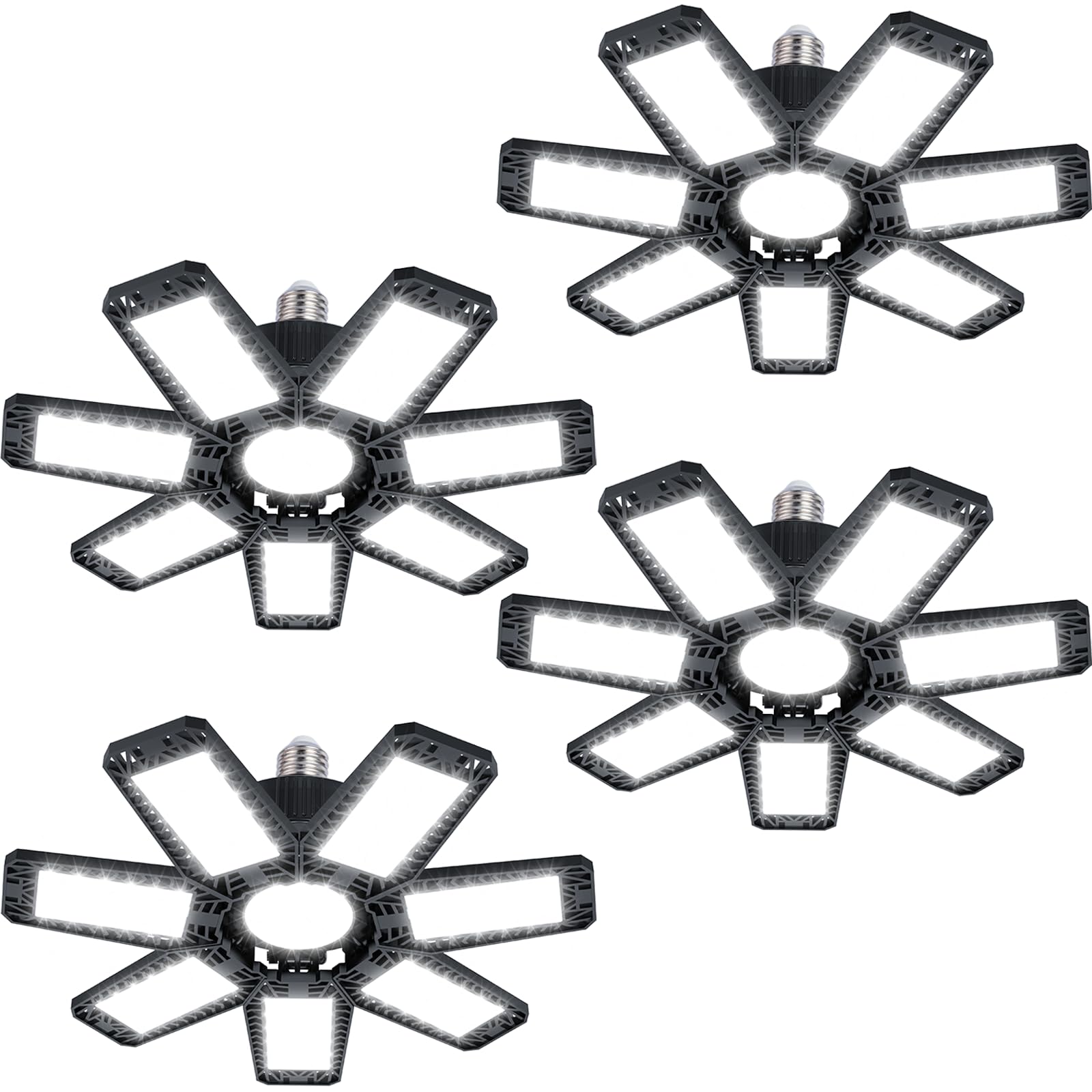 ISKYDRAW 200W LED Garage Light 4 Pack Garage Lights Ceiling LED 20000LM 6500K with 7 1 Deformable Panels