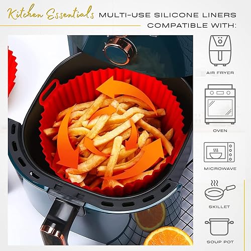 Miniatura 4 de Alignlux Paquete de 2 forros de silicona de alta calidad reutilizables redondos de 8.5 pulgadas (rojo y amarillo) para freidora de aire de 5 a 8