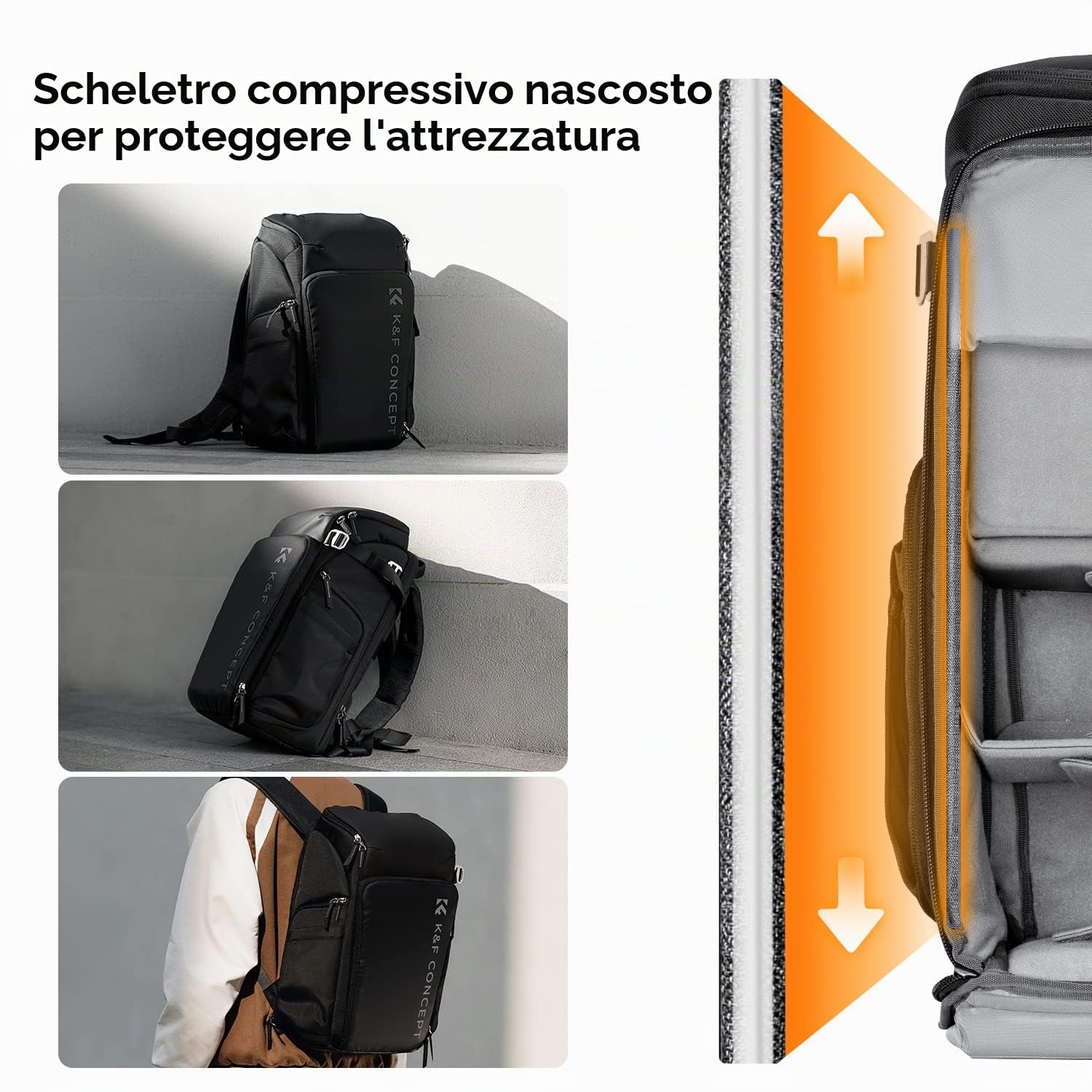 K&F CONCEPT Zaino per fotocamera professionale, borsa impermeabile di grande capacità per fotocamera reflex digitale con scomparto per laptop 16 Pollici-Nero