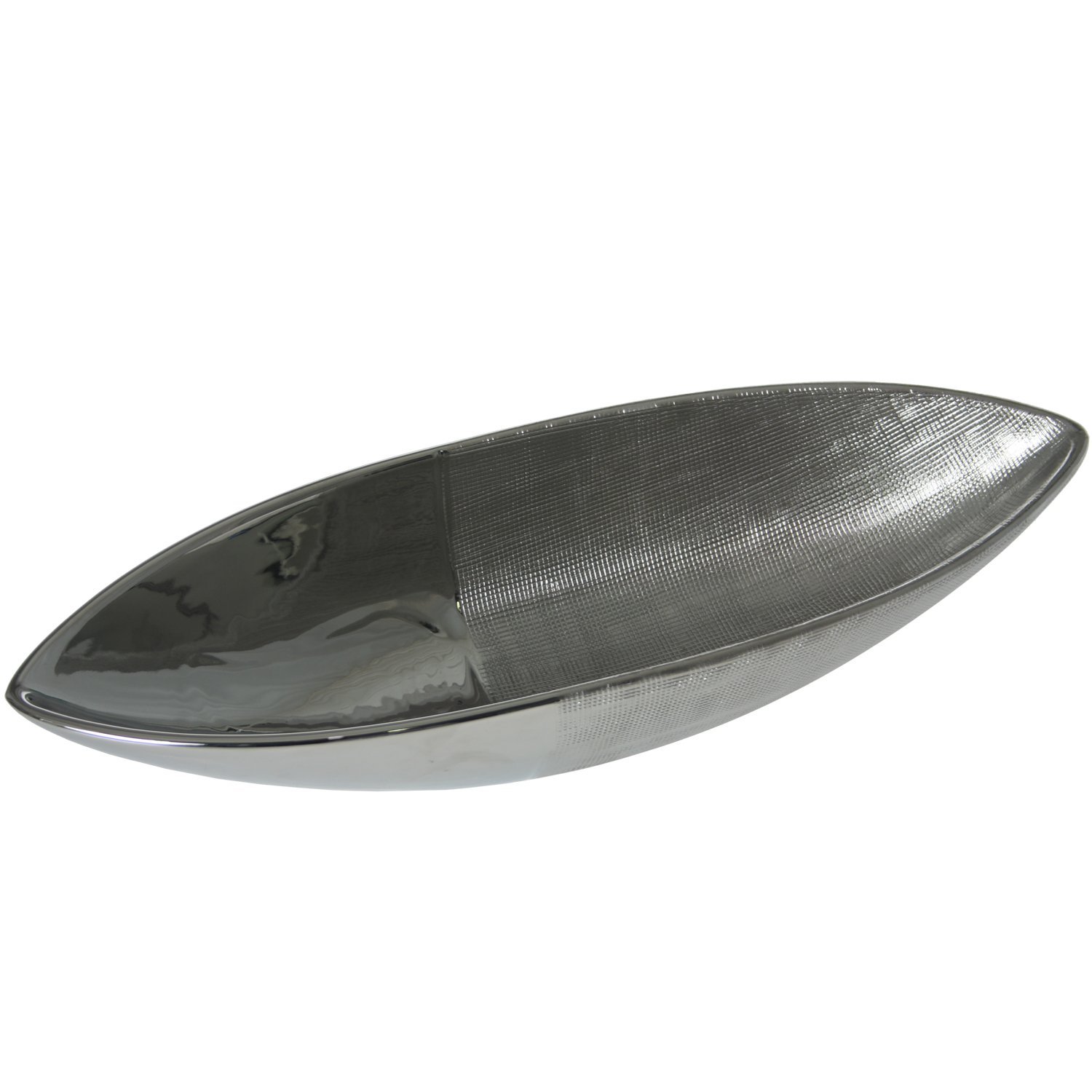 Céramique argentée 40x13x8 cm, coupe décorative reflets miroir