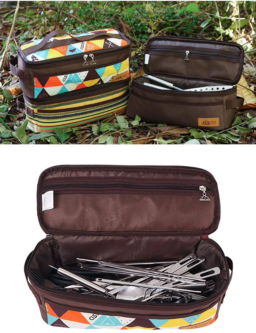 Sac à couverts d'extérieur avec organiseur pour camping, rangement portable de baguettes, cuillère, assiettes et pique-nique avec poignée