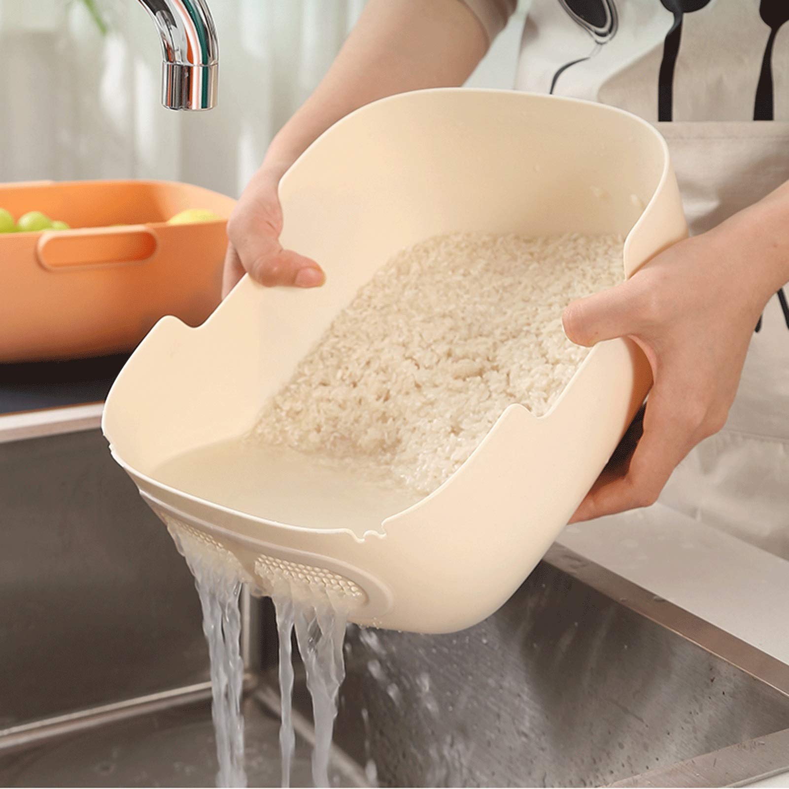 Durszlak Sitko kuchenne/Colander z tworzywa sztucznego koszyk do mycia ryżu i sitko z uchwytem odłączany zestaw durszlaków do mycia owoców i veggie Sitko Durszlaka (Color : Brown)