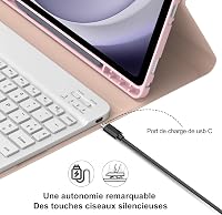 SENGBIRCH Bluetooth Billentyűzetes Tok Samsung Galaxy Tab A9+ 11" (2023) Tablethez - Levehető AZERTY Billentyűzet, Rózsaszín, Háttérvilágítá 5