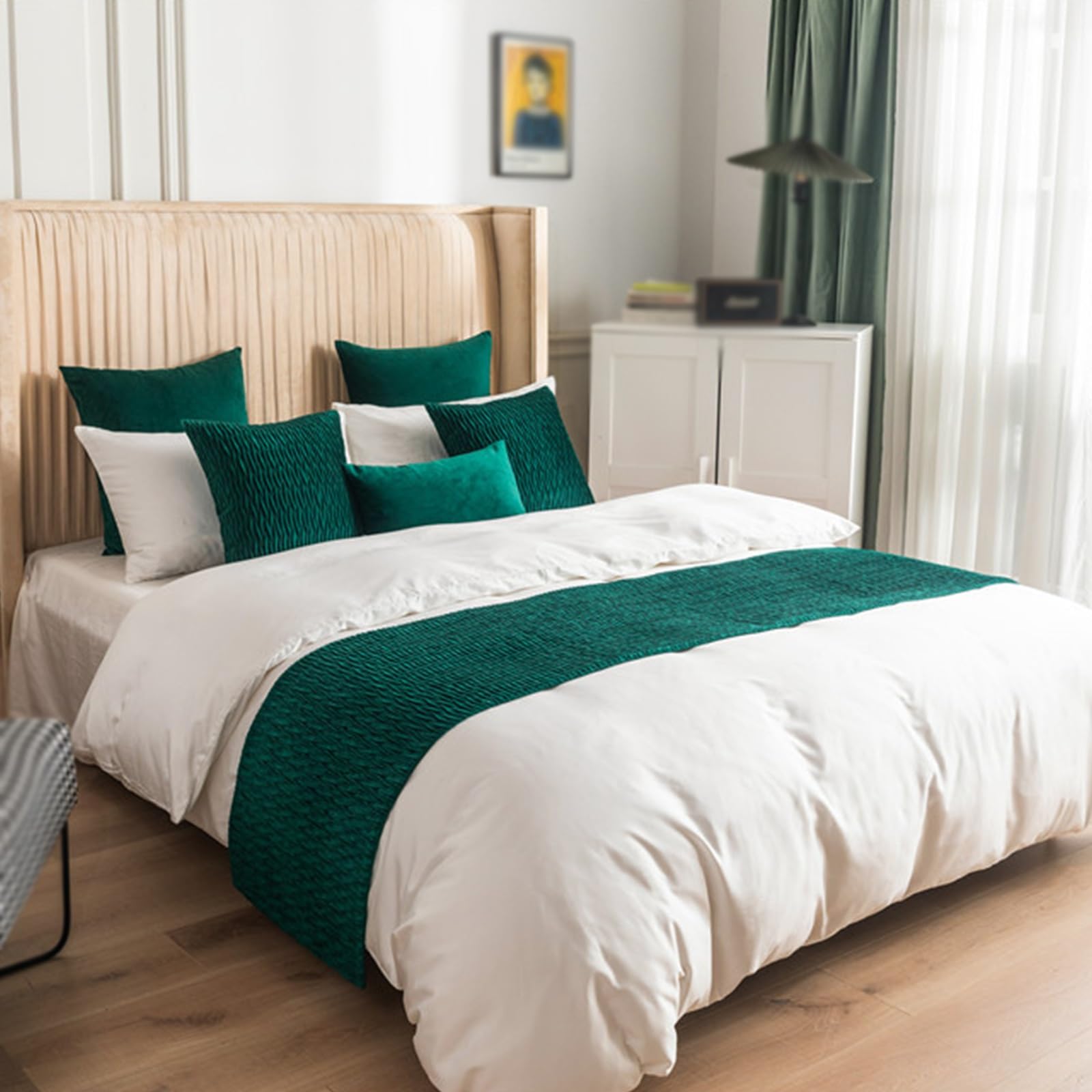 Syibelters Washable Bed Runner Bedroom Bed Scarf(Green,50 * 210cm)