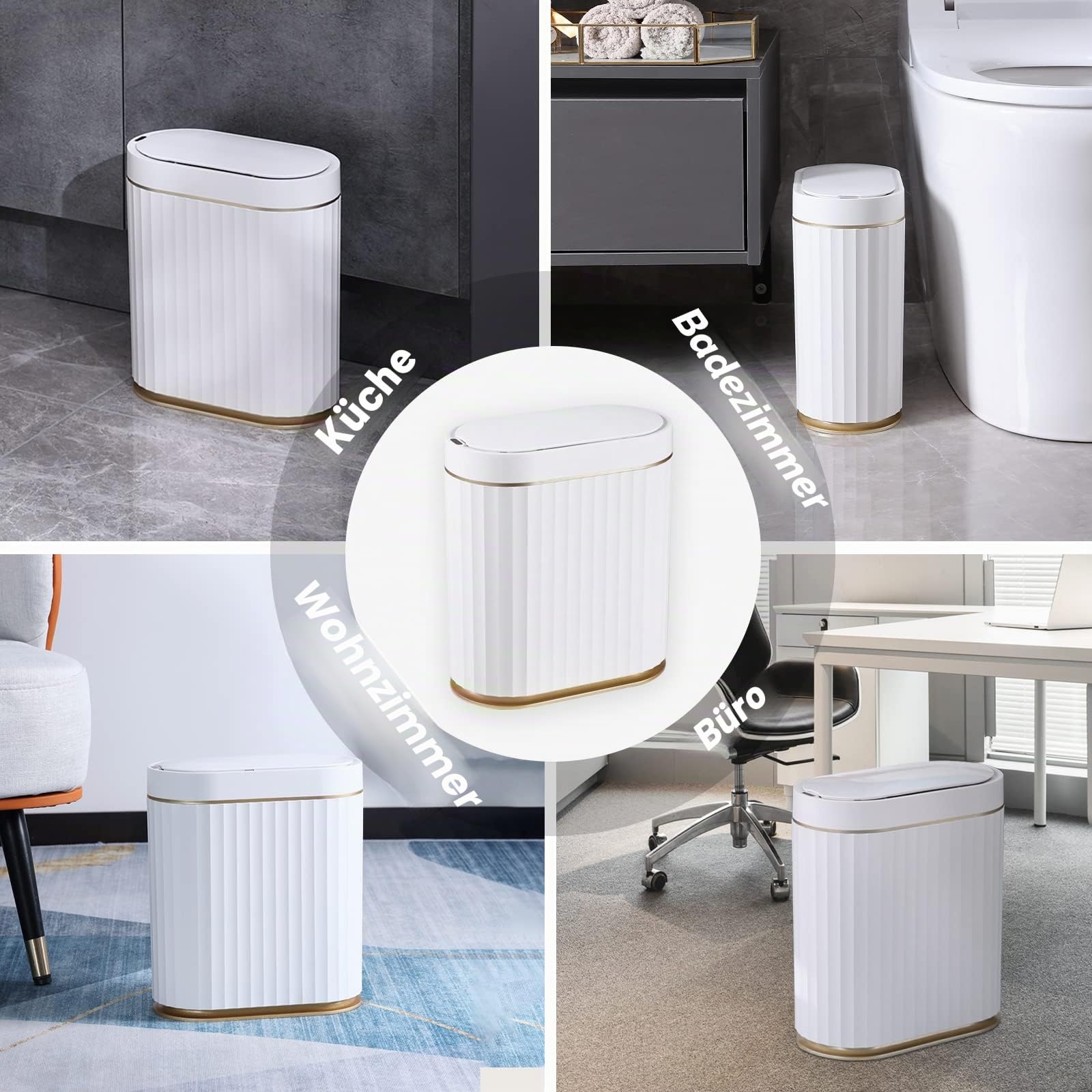 ELPHECO Badezimmer Mülleimer mit Deckel 9L Sensor Mülleimer, schmaler Kunststoff-Mülleimer, wasserdichter automatischer Mülleimer für Schlafzimmer, Bad, Küche, Büro