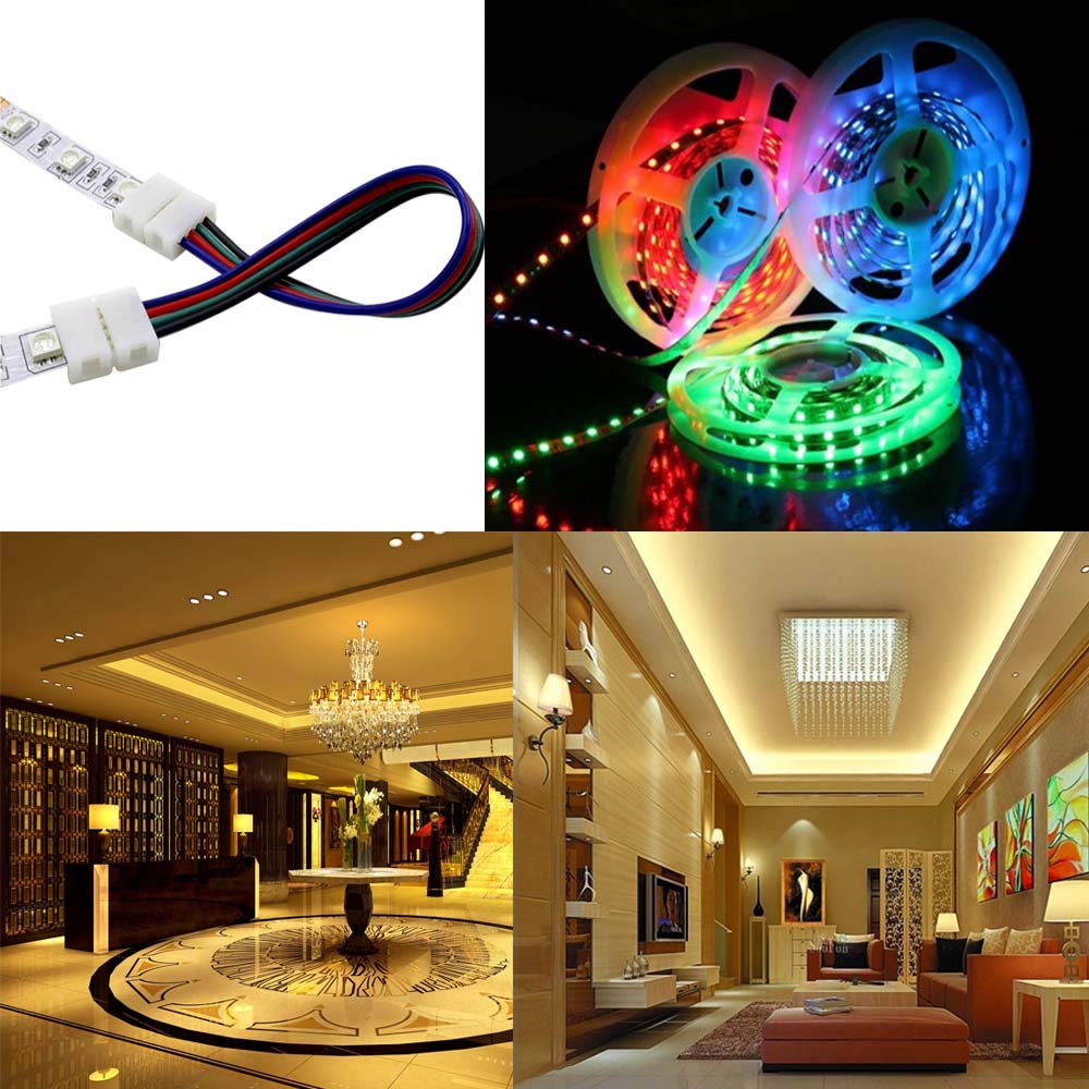 FULARR 12Pcs Profesional 4 Pin LED Luz Tira Conector, No-Impermeable Snap Down LED Conector, 10mm Sin Soldadura 5050 RGB Luz Tira Conector.