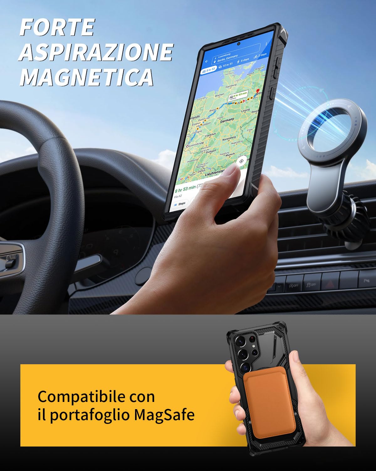 Lanhiem Cover per Samsung S24 Ultra 5G, Magnetica con Anello, 14FT Antiurto Militare Indistruttibile, Protezione Completa del Corpo a 360°con 2 Vetro Temperato, Custodia per Galaxy S24 Ultra, Nero