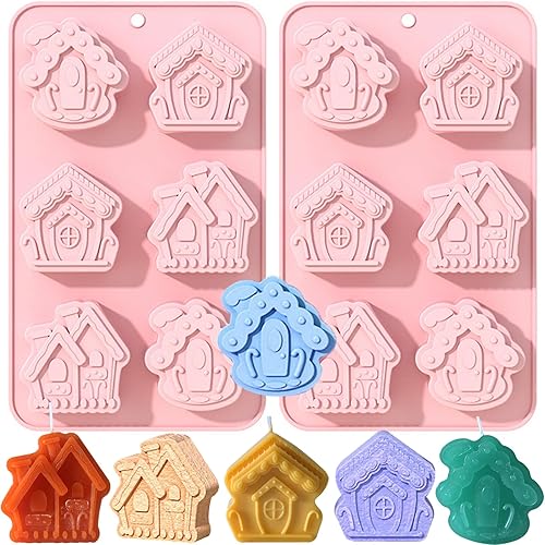SIQINZONGWA Paquete de 2 moldes de jabón de Navidad, moldes de silicona para casa de Navidad para jabón hecho a mano, fabricación de velas, cera de
