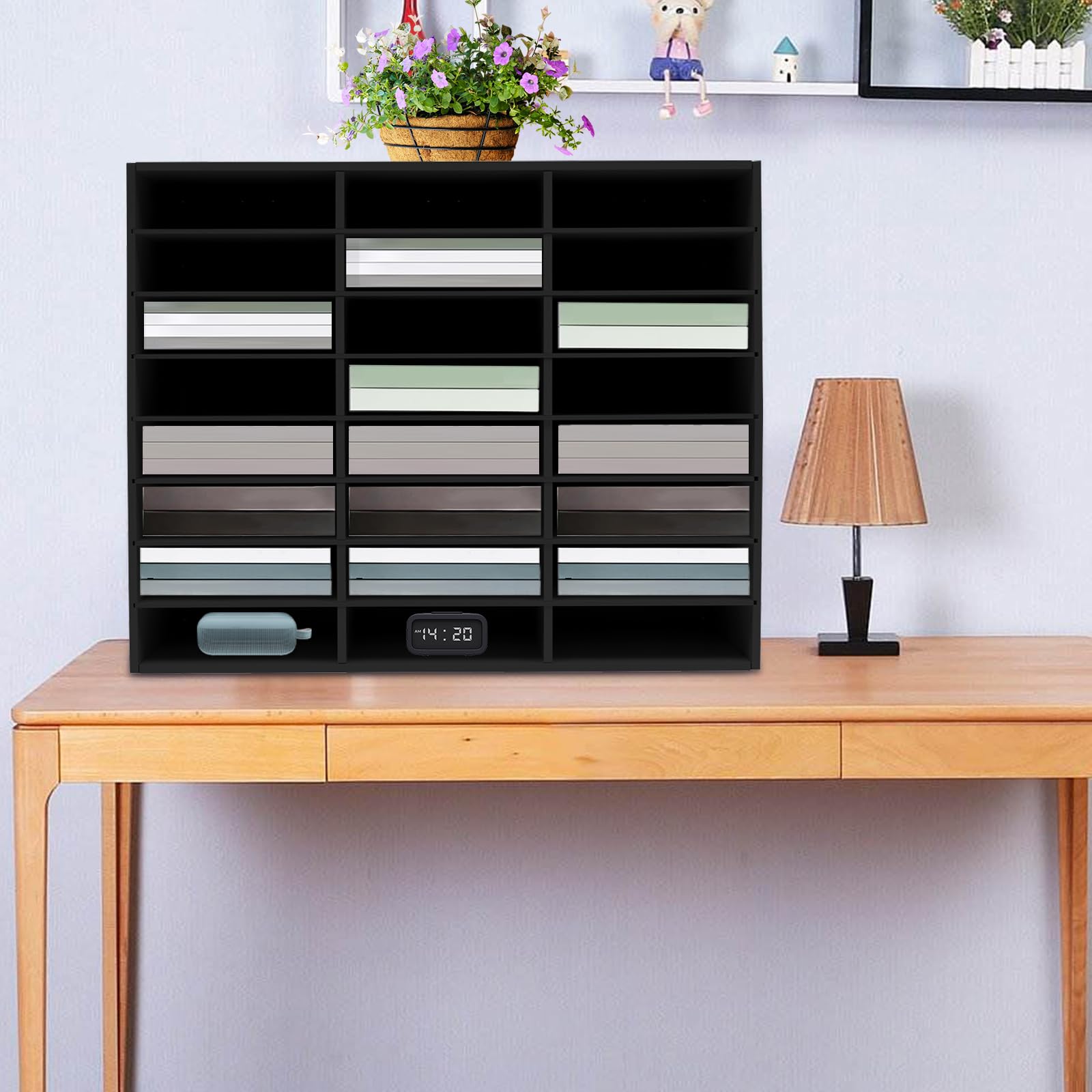 Portadocumenti da scrivania con divisorio rimovibile, 24 scomparti, ideale per ufficio, casa, ufficio, ufficio, ufficio, 73,7 x 30,2 x 59,6 cm, nero