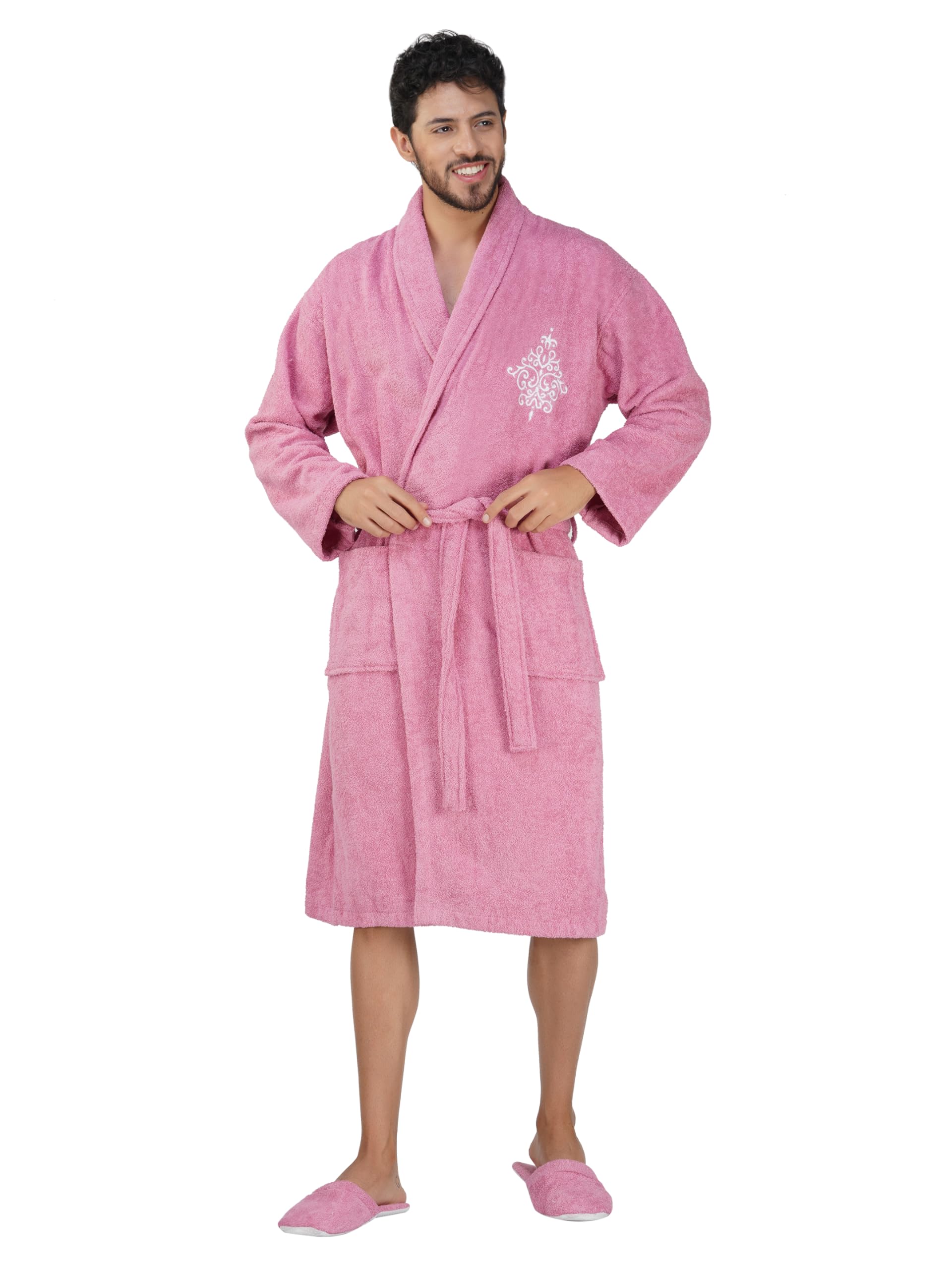 Rangoli Royal Bamboo Premium Bathrobe For Men | Ultra Soft Bamboo Yarn Lightweight Bathing Robes | 460 GSM Highly Absorbent & Quick Drying Luxurious Bath Gown | Knee Length Bath Robe - Purple