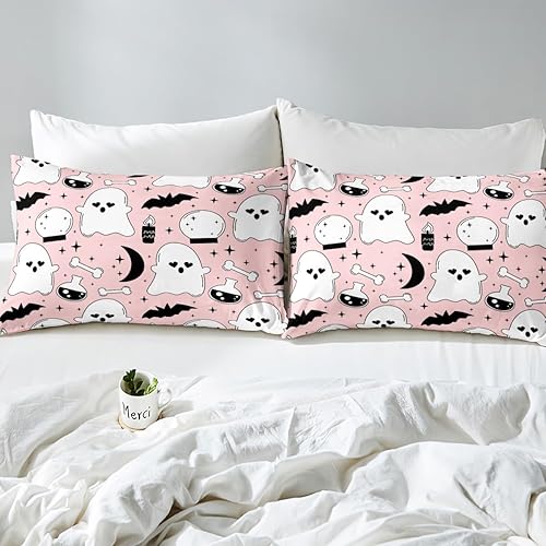 Miniatura 5 de Funda de edredón de fantasma blanco, juego de ropa de cama de murciélagos negros para niños, funda de edredón de Halloween para decoración de