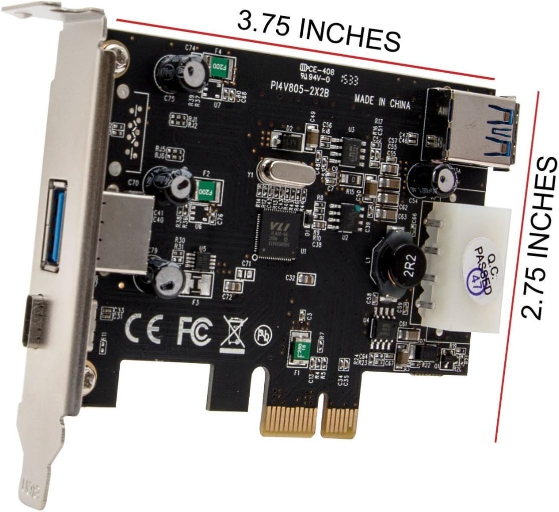 USB C USB 3.0 and Type A USB 3.0 Port PCI-E x1 Expansion Card Via VL805-Q6 chipset SY-PEX20203